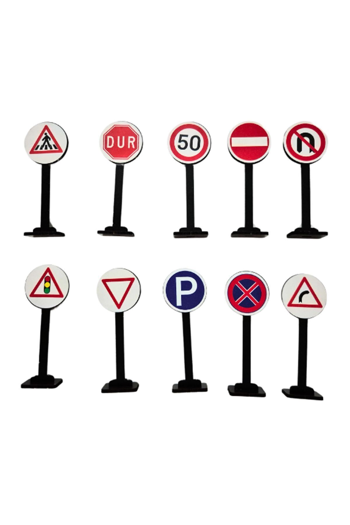 ÇUKUROVA ÜTÜ 16 Adet Trafik Işaretleri ve Levhaları, Eğitici Ve Eğlenceli Yol Yapım Ahşap Oyuncak,