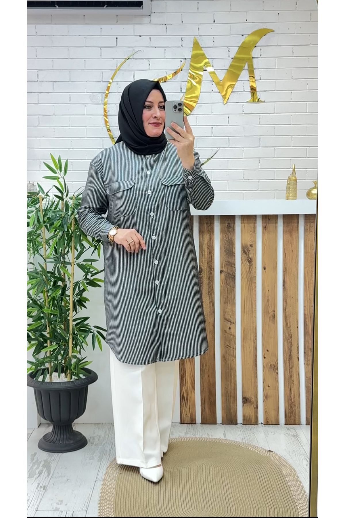 Meryemce Butik PAMUKLU ÇİZGİLİ UZUN TUNİK