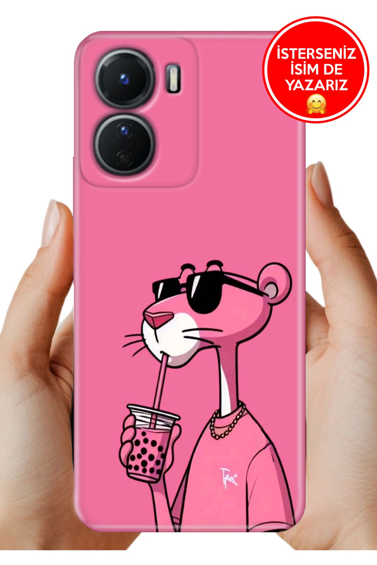 Cekuonline Y16 Kılıf Desenli İsimli / İsimsiz Silikon PinkPanter