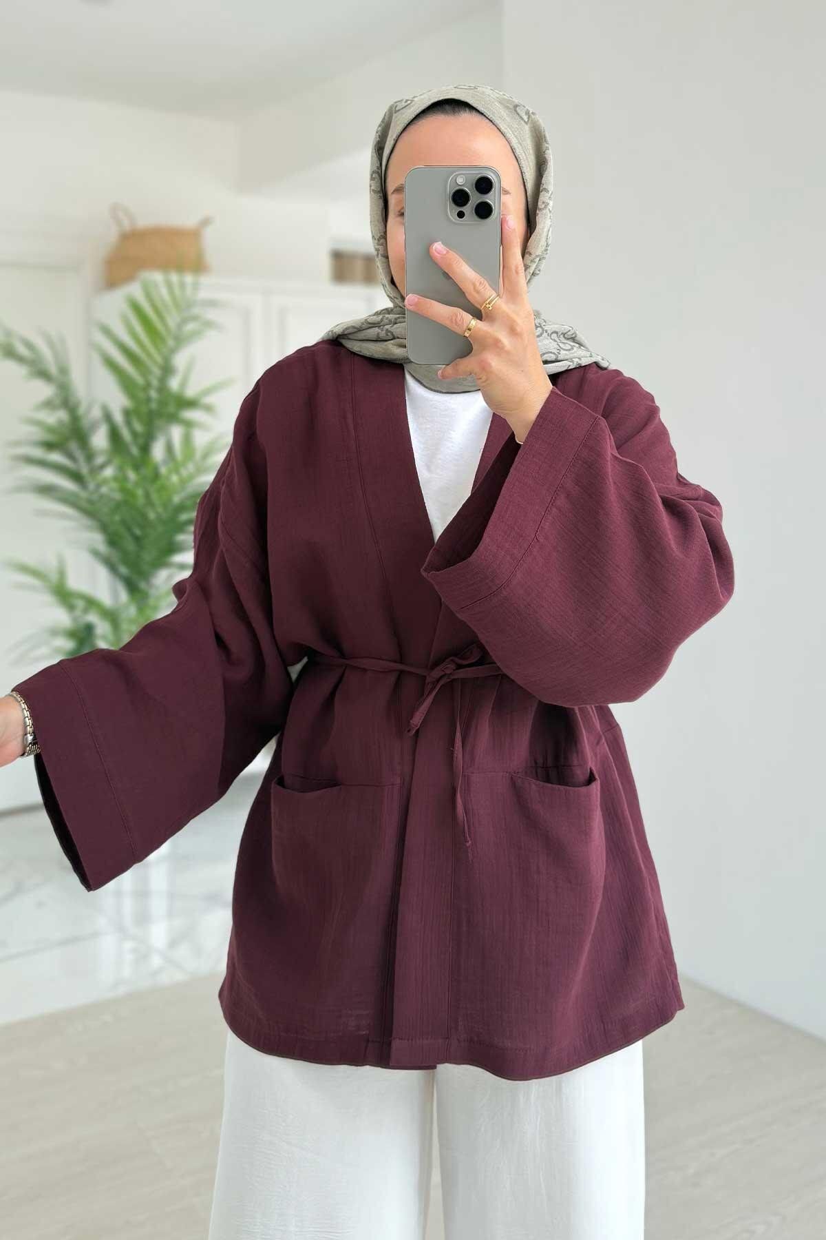 Ka Hijab Müslin Kimono - Mürdüm