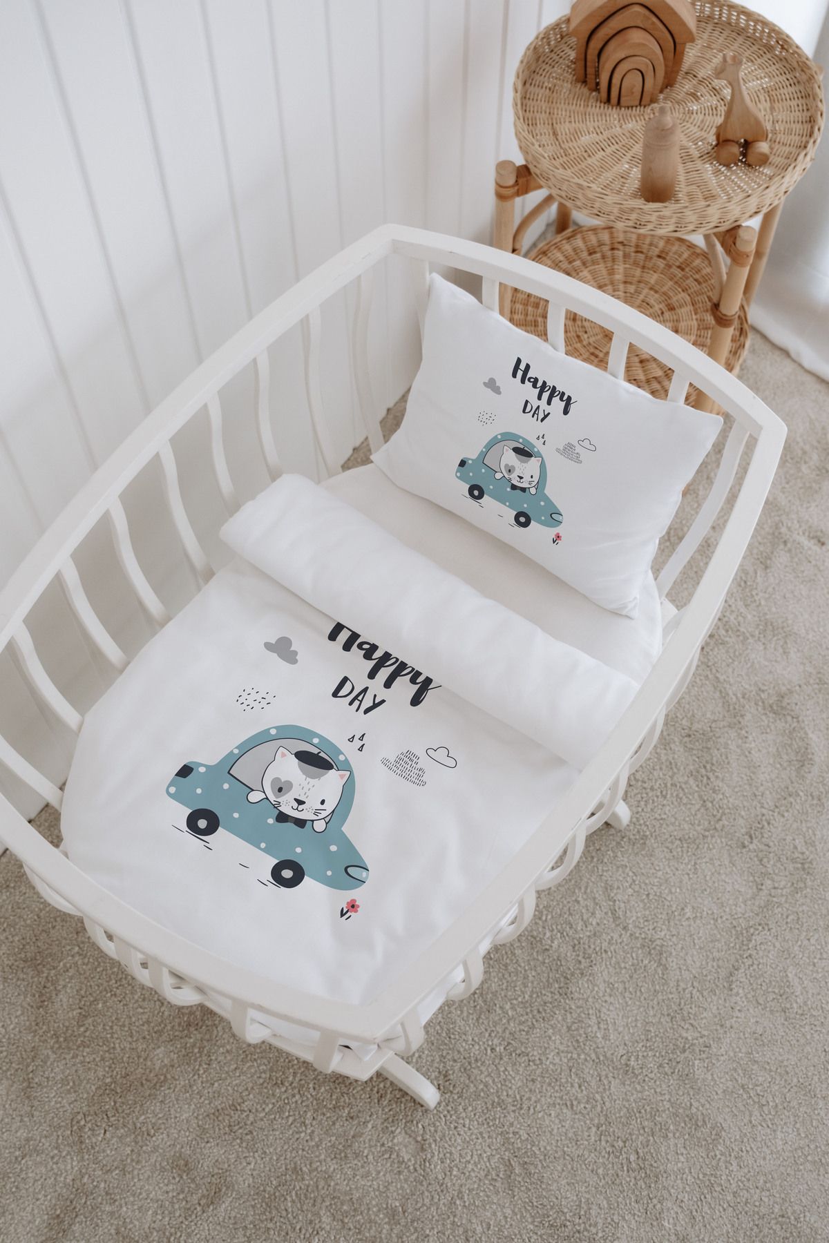 Messido-Cotton Satin Patterned Mother's Side Crib Duvet Cover 60X100 cm - Msd-206 Set 1