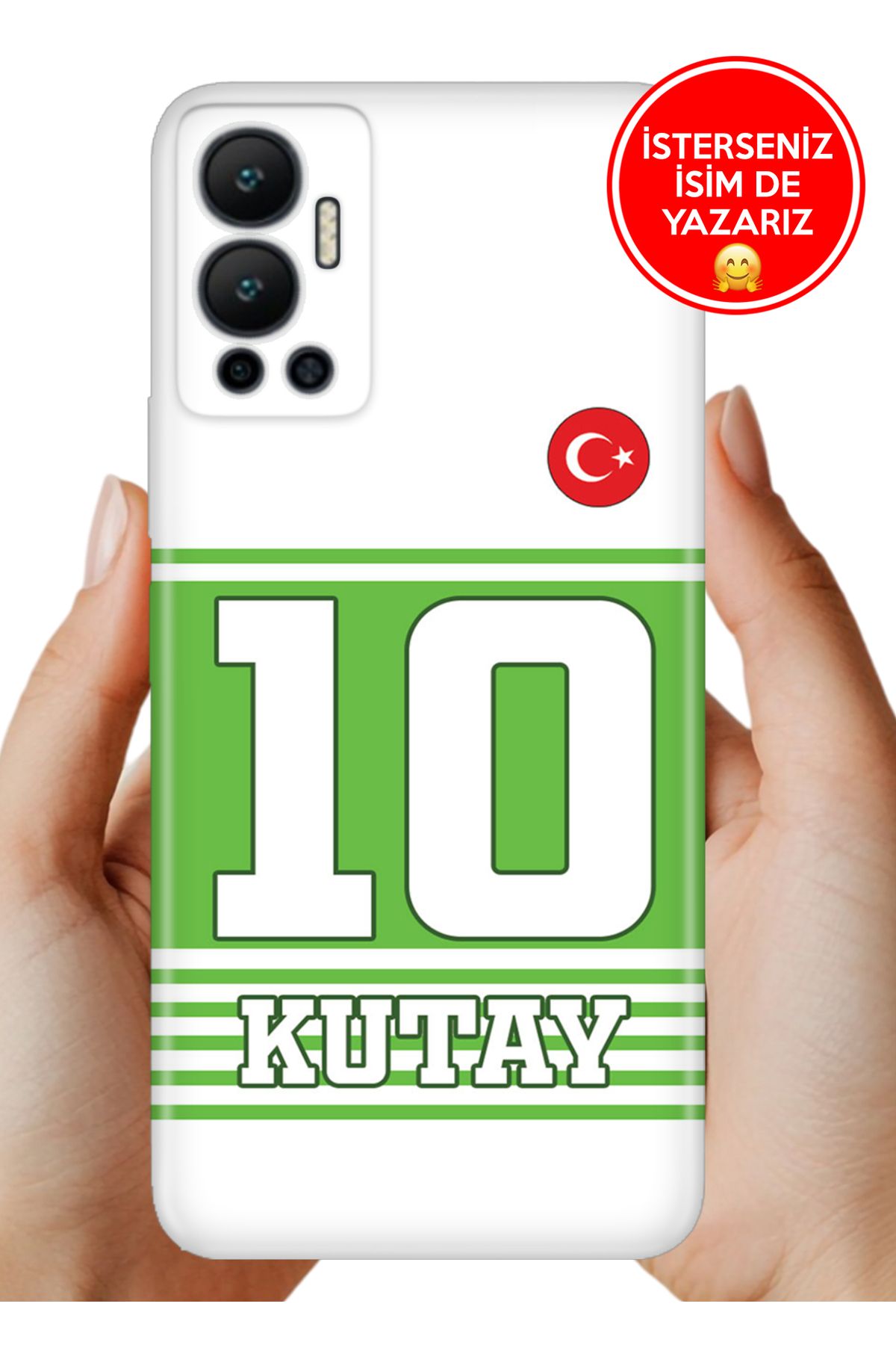 Cekuonline İnfinix Hot 12 Kılıf Kişiye Özel İsim Yazılı Forma Tasarım Silikon Yatay Çizgili