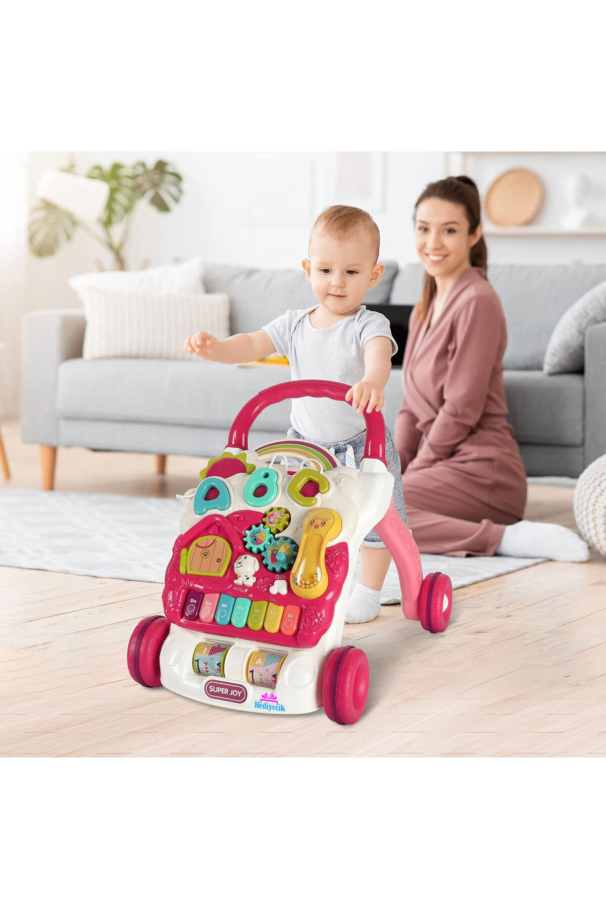 hediyecik 4'ü 1 Arada Bebek İlk Adım Arabası Fonksiyonlu Yürüteç,Aktivite Merkezi ,Yürüme Arkadaşı Pembe 43 Cm fotoğrafı 5 (önizleme)