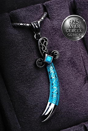 Mimodish 925 Ayar Gerçek Gümüş Özel Hediye Hz. Ali Zülfikar Kolye Kelime-i Te...