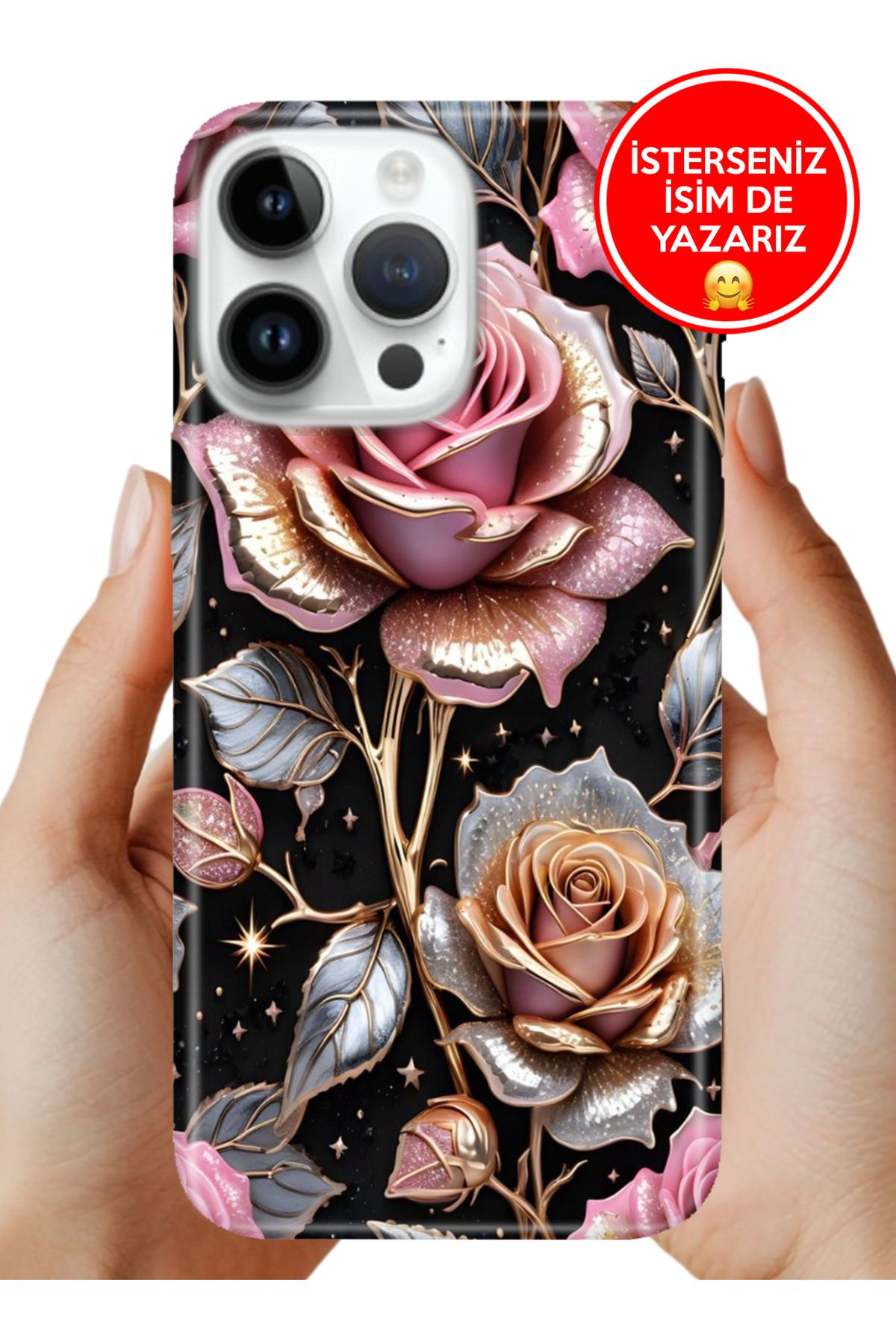 Cekuonline iPhone 16 Pro Kılıf Gold Gül
