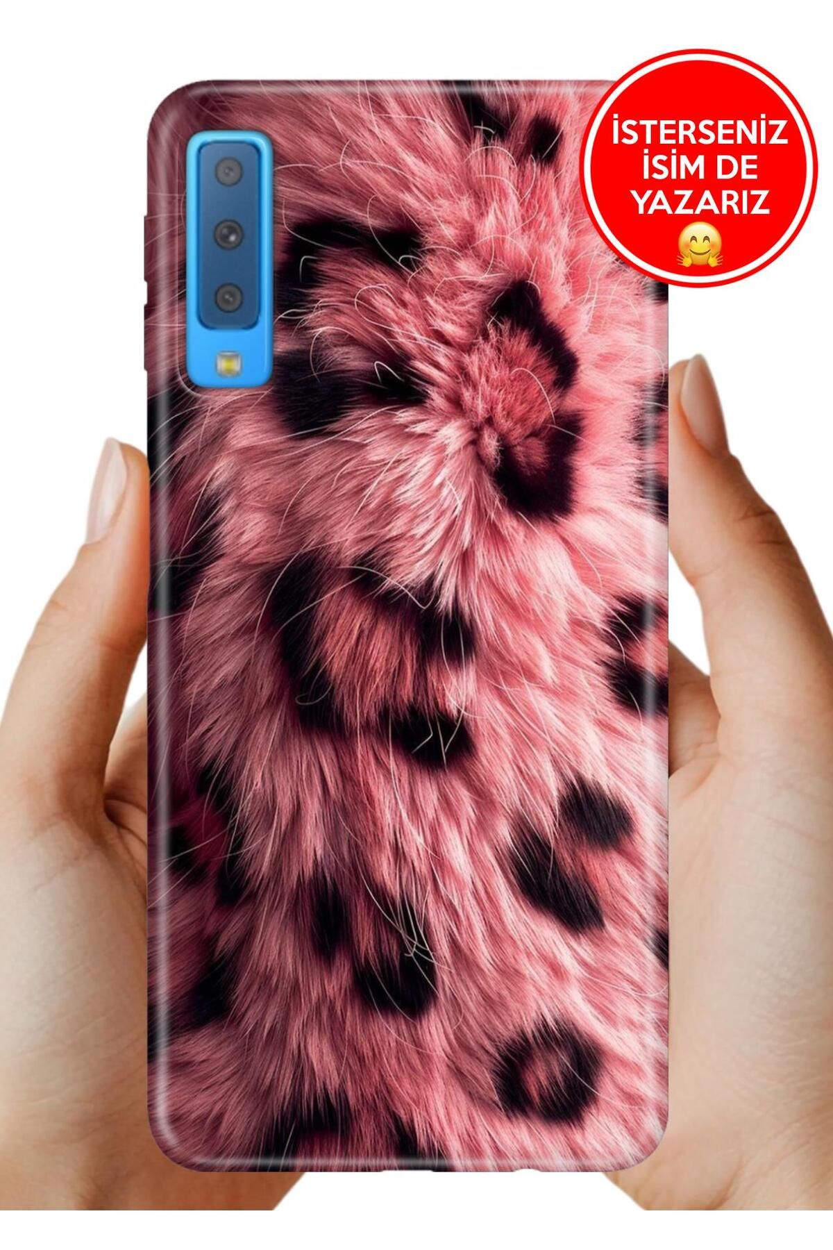 Cekuonline Samsung Galaxy A7 2018 Kılıf Desenli İsimli / İsimsiz Silikon Pembe Çitah