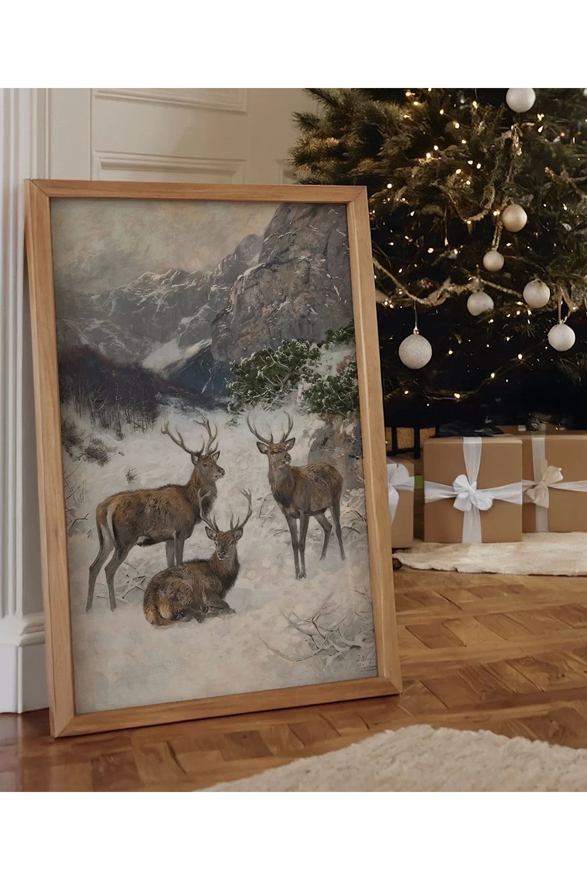 VOGLOO Çerçevesiz Poster Dağ Geyikleri Sanat
