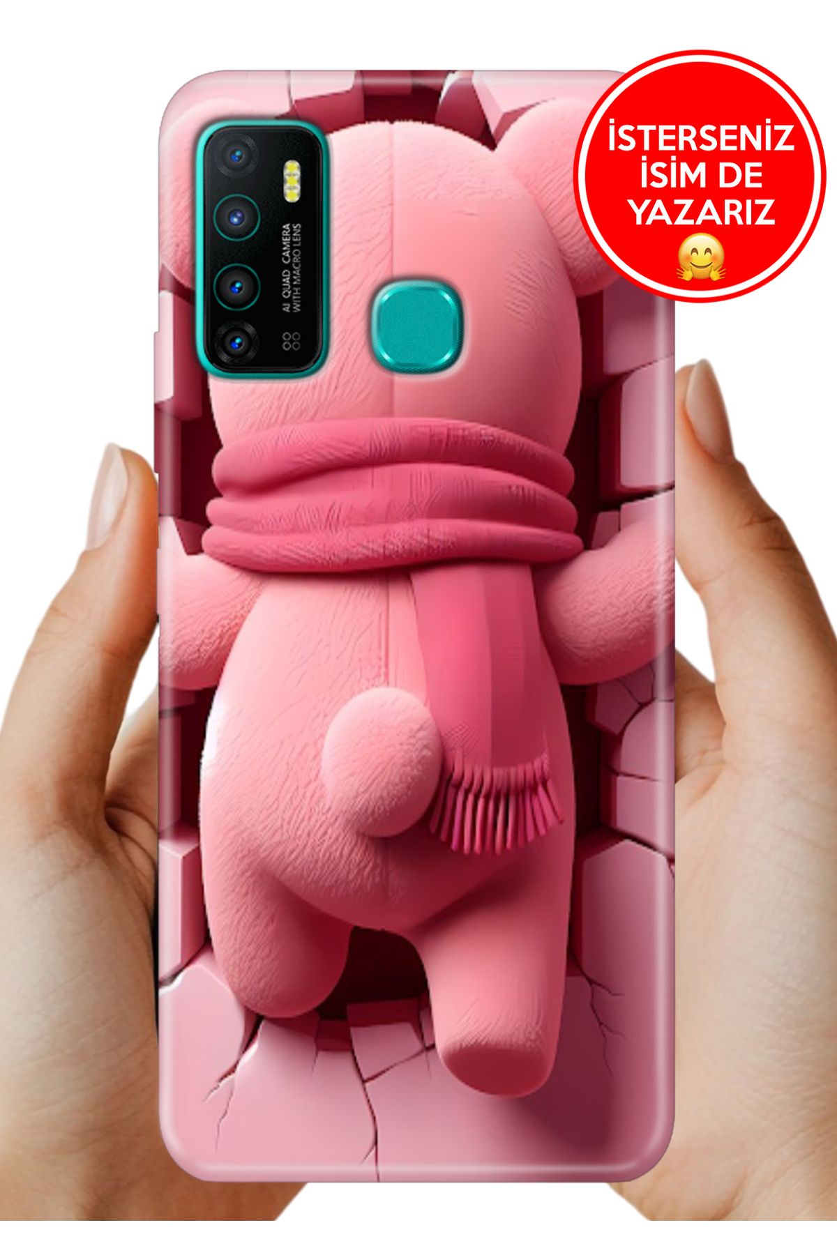 Cekuonline İnfinix Hot 9 Kılıf Hot 9 Desenli İsimli / İsimsiz Silikon Pink-Bear