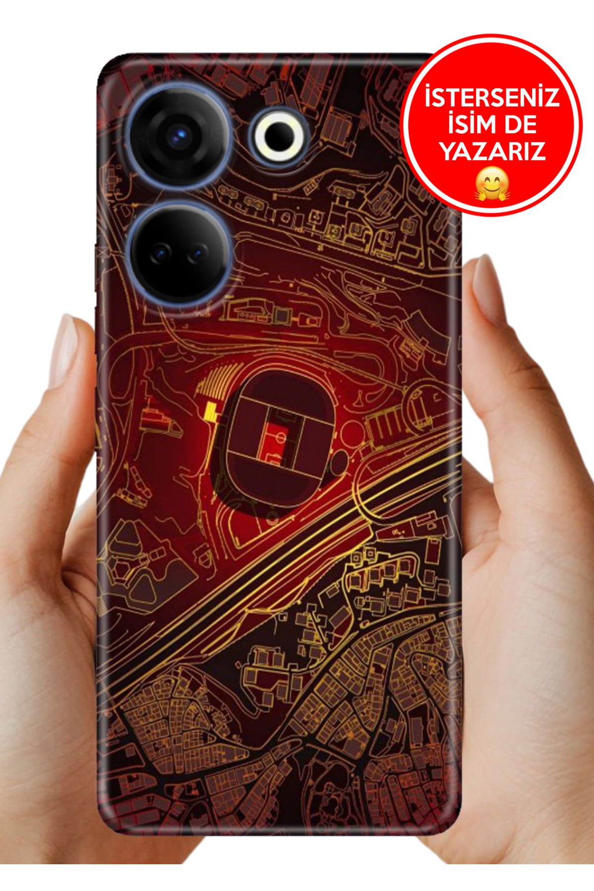 TECNO Camon 20 Pro 4G Kılıf Desenli Baskılı Kamera Korumalı ZRR Silikon Sarı Kırmızı Stadyum