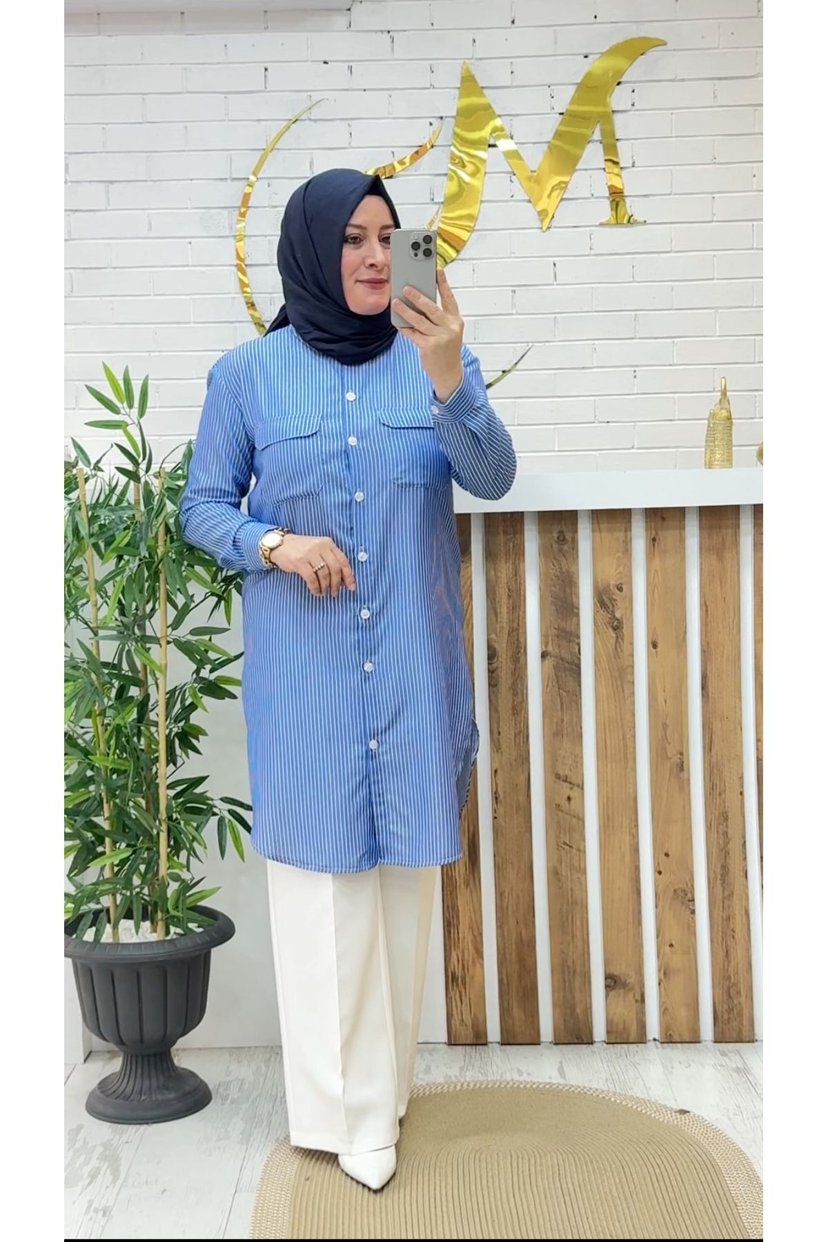 Meryemce Butik PAMUKLU ÇİZGİLİ UZUN TUNİK