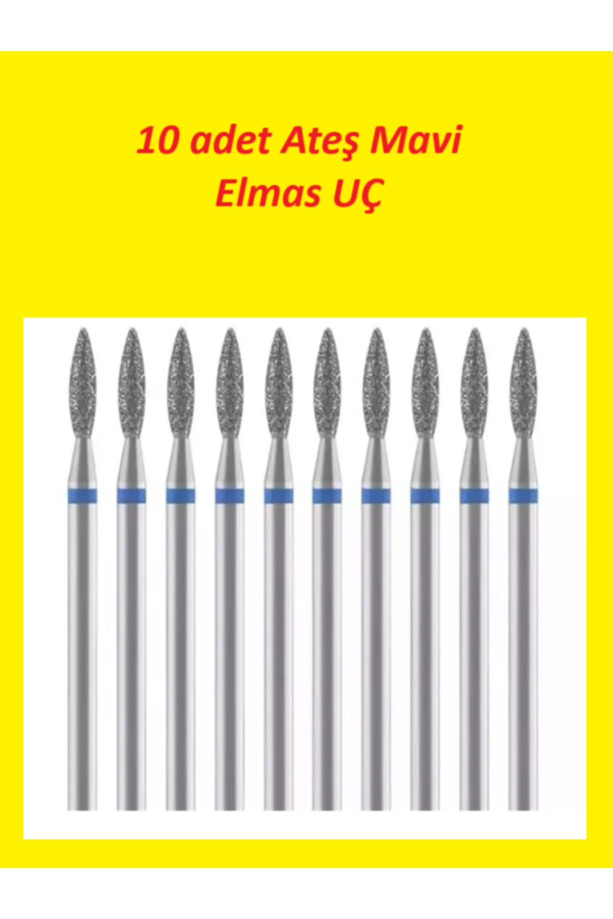 Helios 10 Adet Elmas Kuru Manikür Törpü Makinası Ucu Freze Ateş Uç Mavi