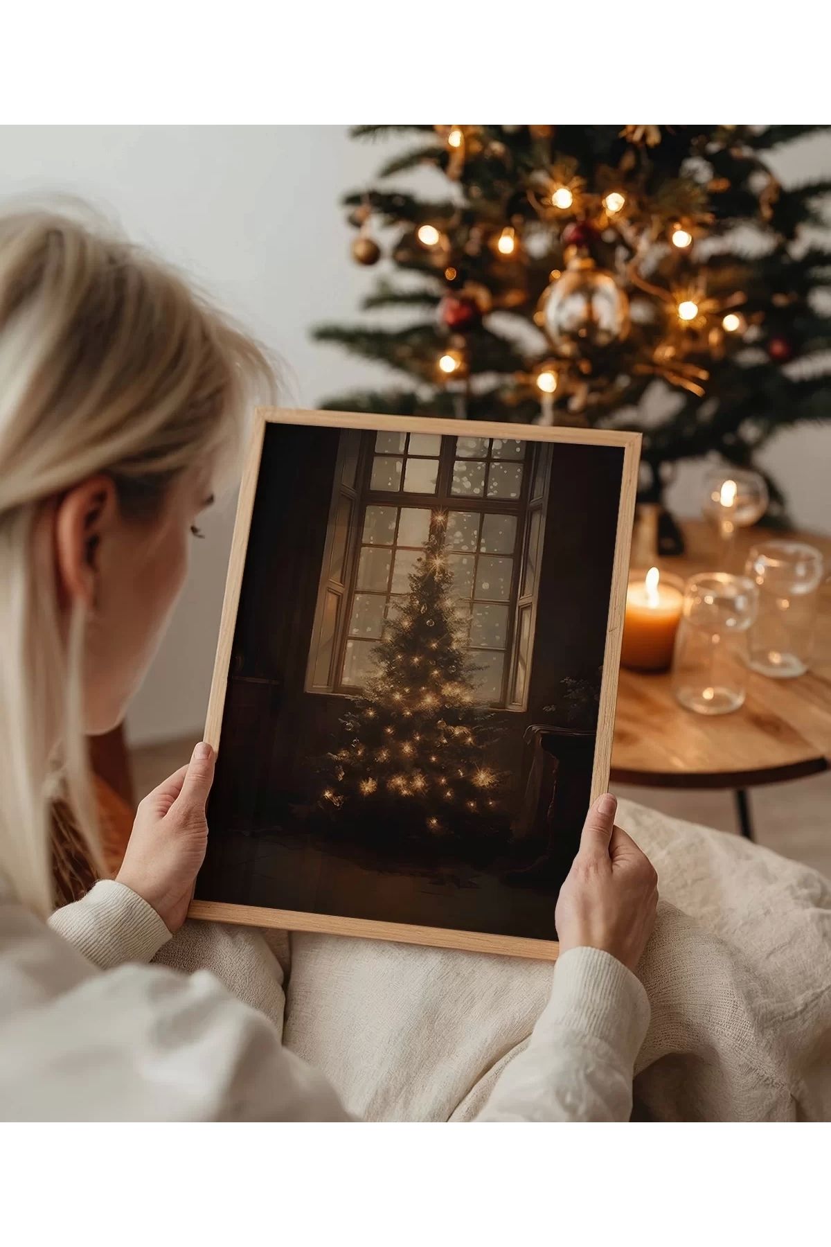 VOGLOO Çerçevesiz Poster Pencereden Yansıyan Noel Işıkları