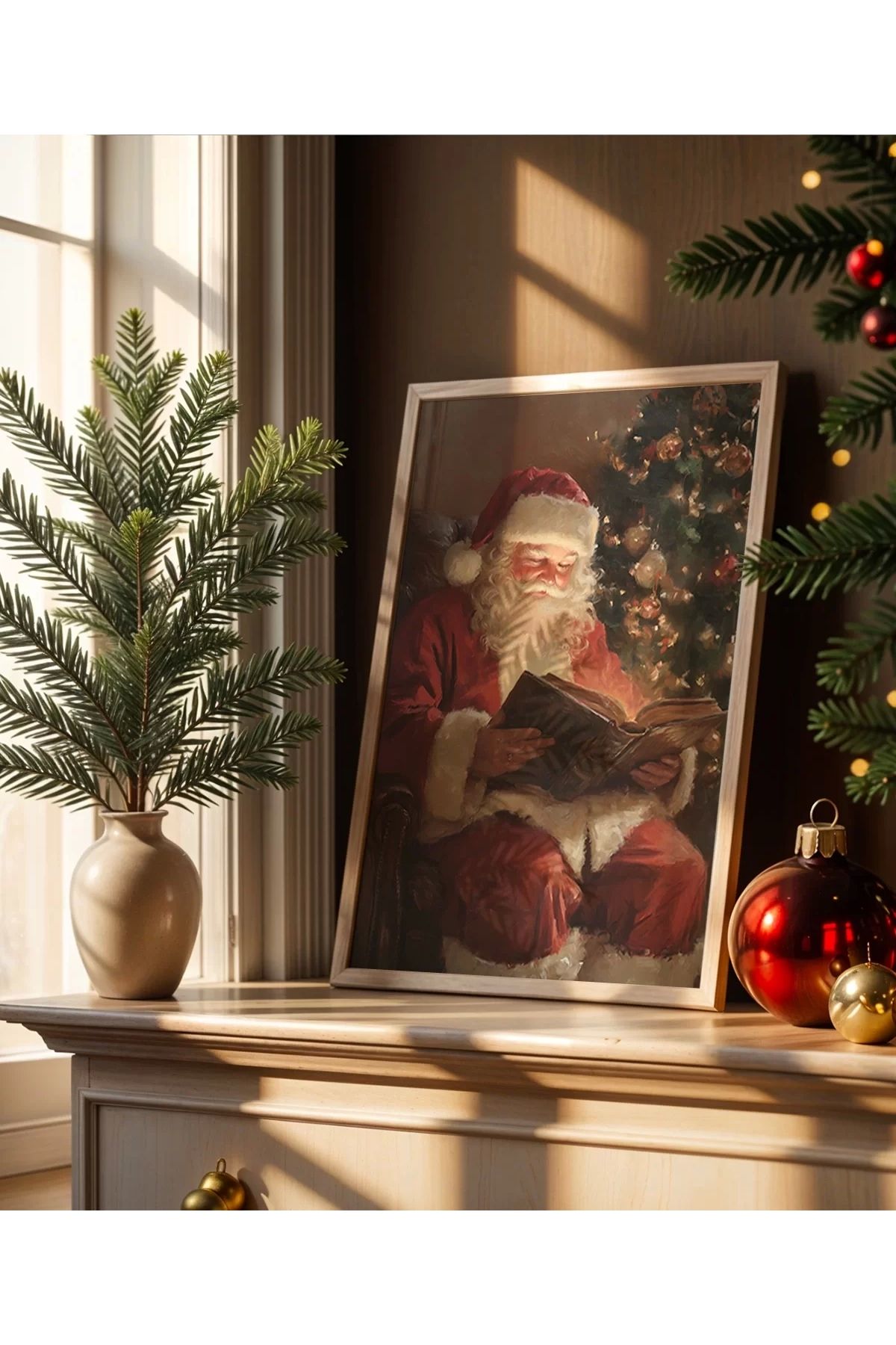 VOGLOO Çerçevesiz Poster Noel Baba ve Kitabı