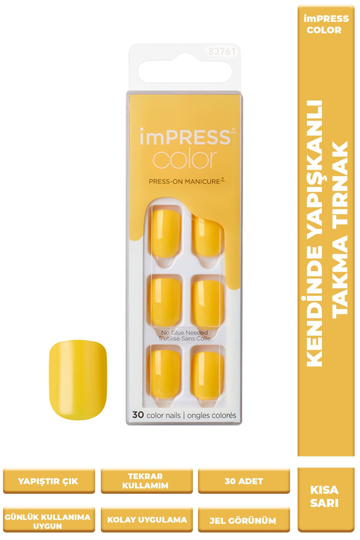 Impress İmpress Color Kendinden Yapışkanlı Takma Tırnak Kısa Sarı