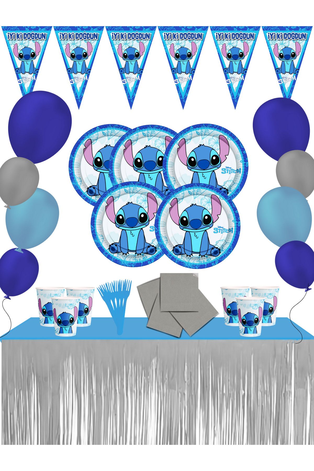 snowparty Stitch Lilo ve Stiç Metalize Masa Etekli Doğum Günü Parti Süsleri Seti