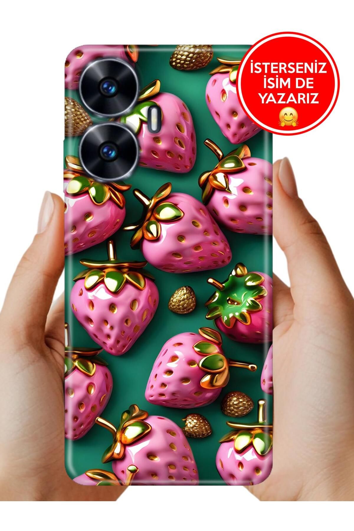 realme C55 Kılıf Tam Rubber Esnek Silikon Full Koruma Strawberry