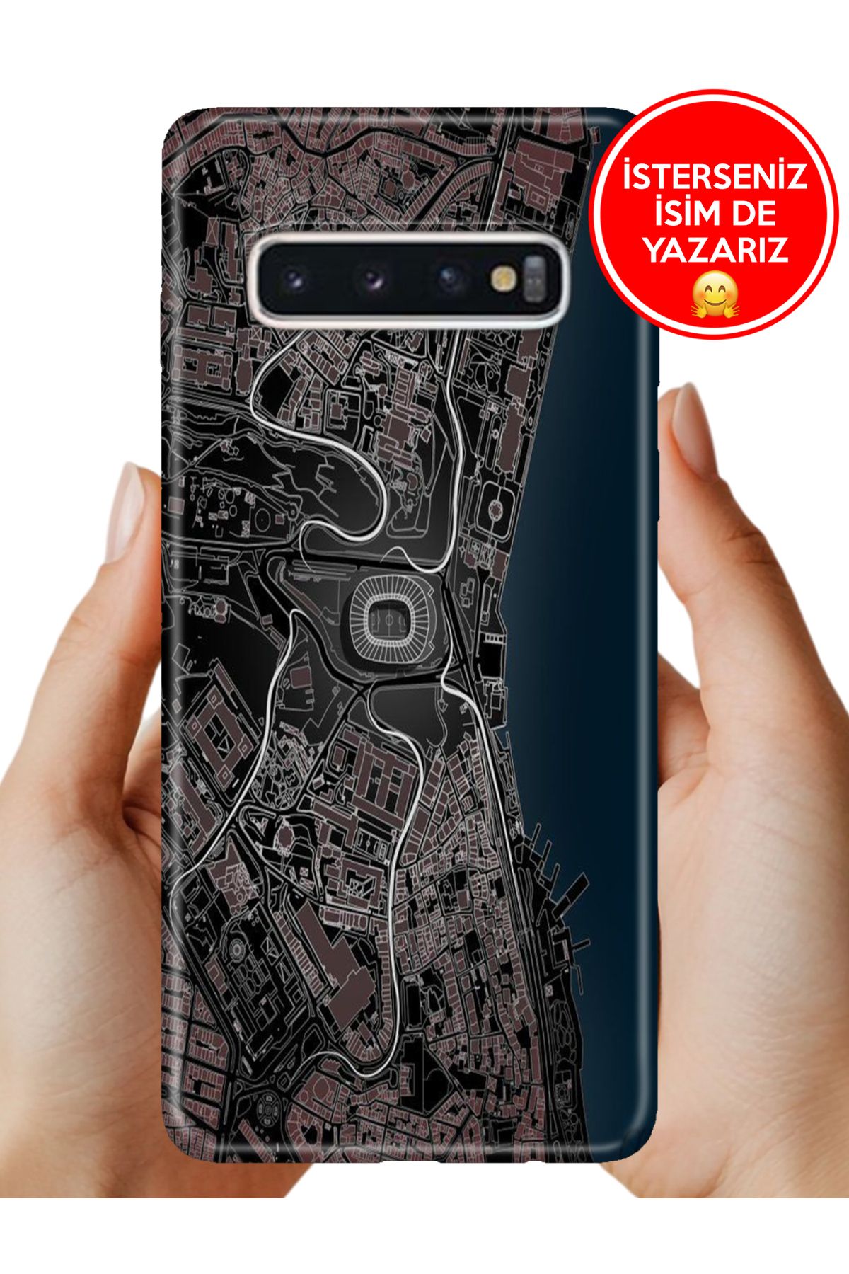 Cekuonline Samsung Galaxy S10+ Plus Kılıf Tam Rubber Esnek Silikon Full Koruma SiyahBeyaz Stadyum