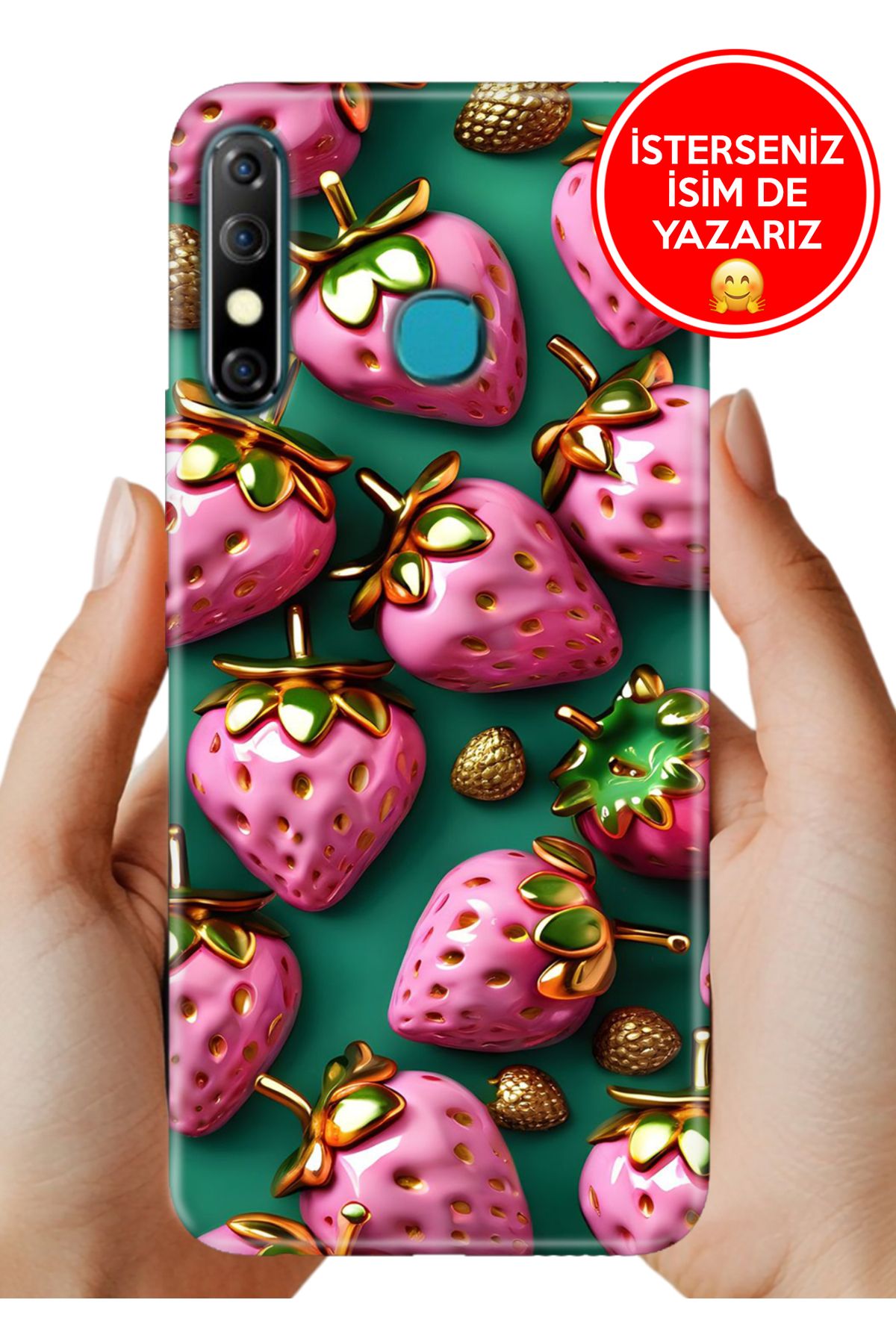 Cekuonline İnfinix Hot 8 Kılıf Tam Rubber Esnek Silikon Full Koruma Strawberry