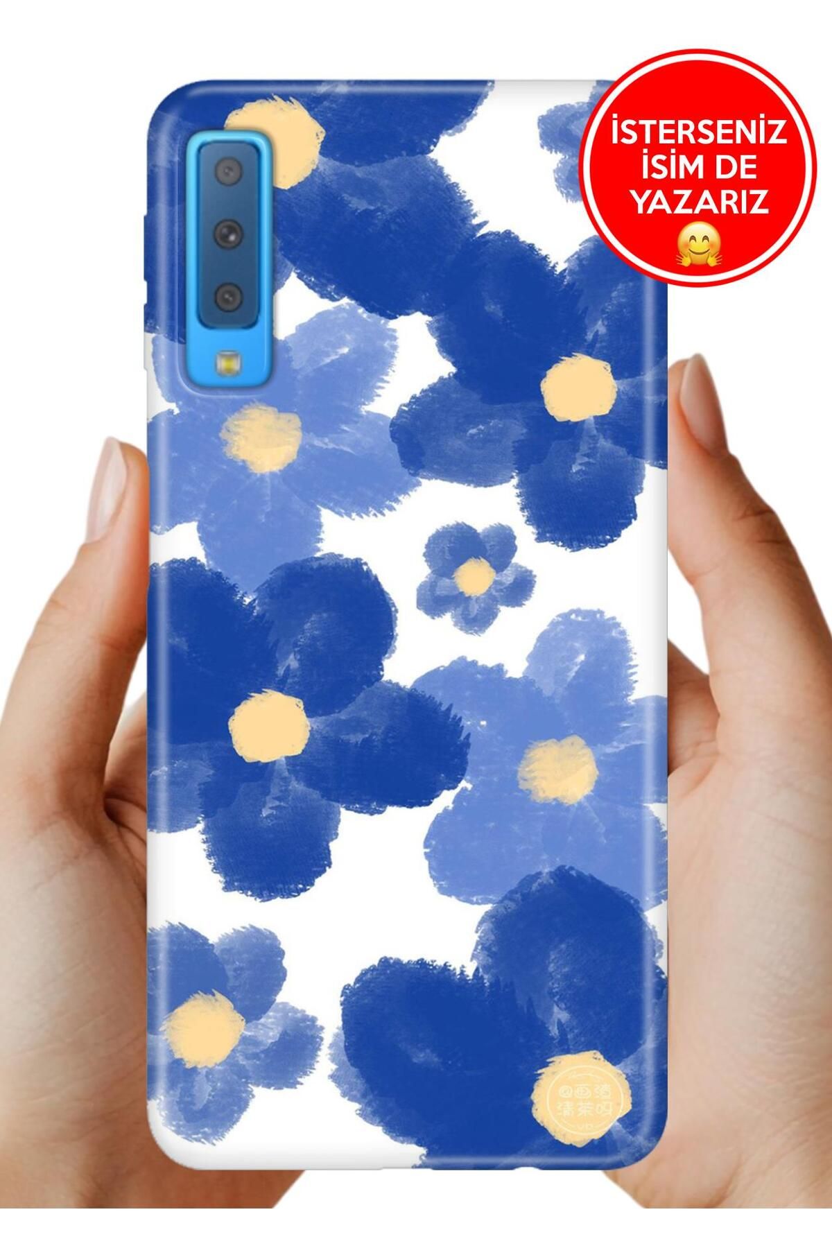 Cekuonline Samsung Galaxy A7 2018 Kılıf Cekuform Desenli Art Silikon Blue Orgin