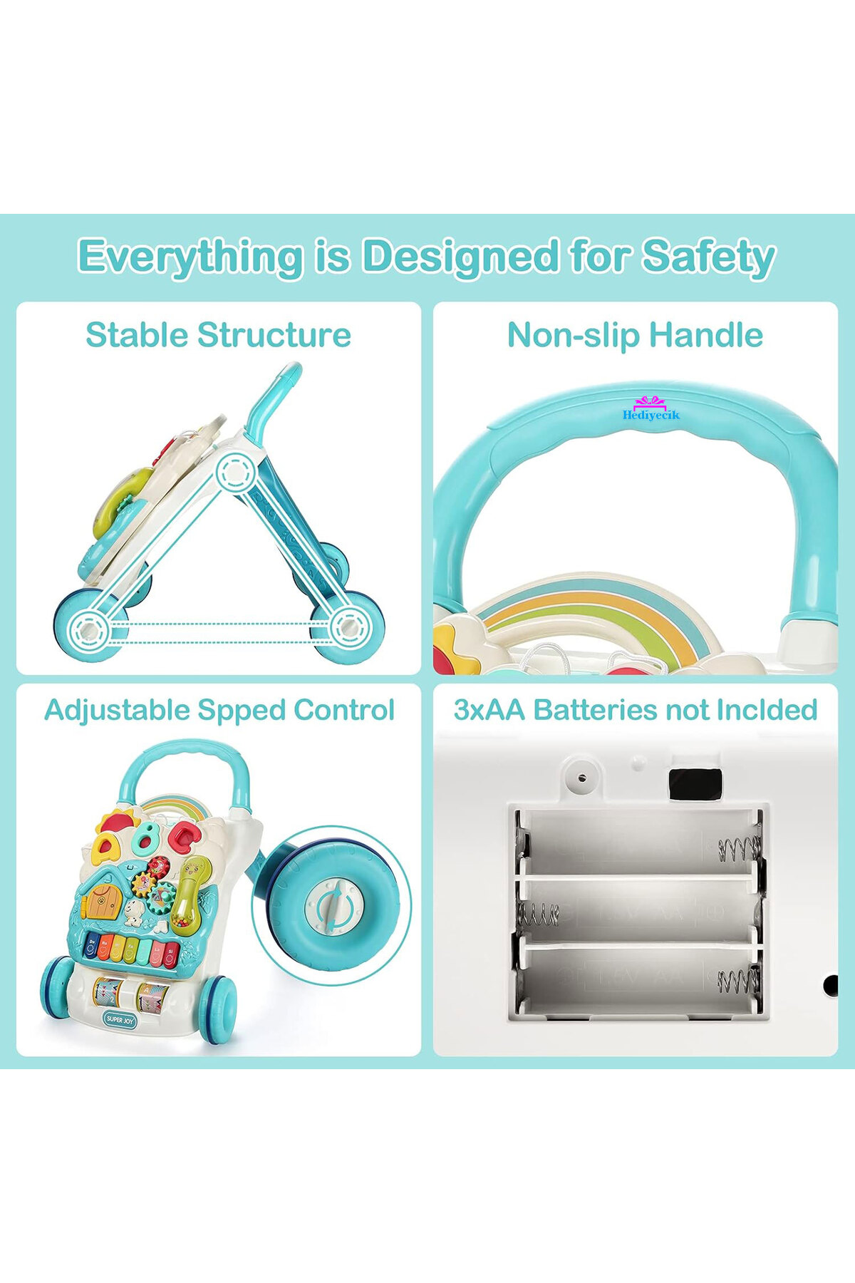 hediyecik 4'ü 1 Arada Bebek İlk Adım Arabası Fonksiyonlu Yürüteç,Aktivite Merkezi ,Yürüme Arkadaşı 43 Cm fotoğrafı 5 (önizleme)