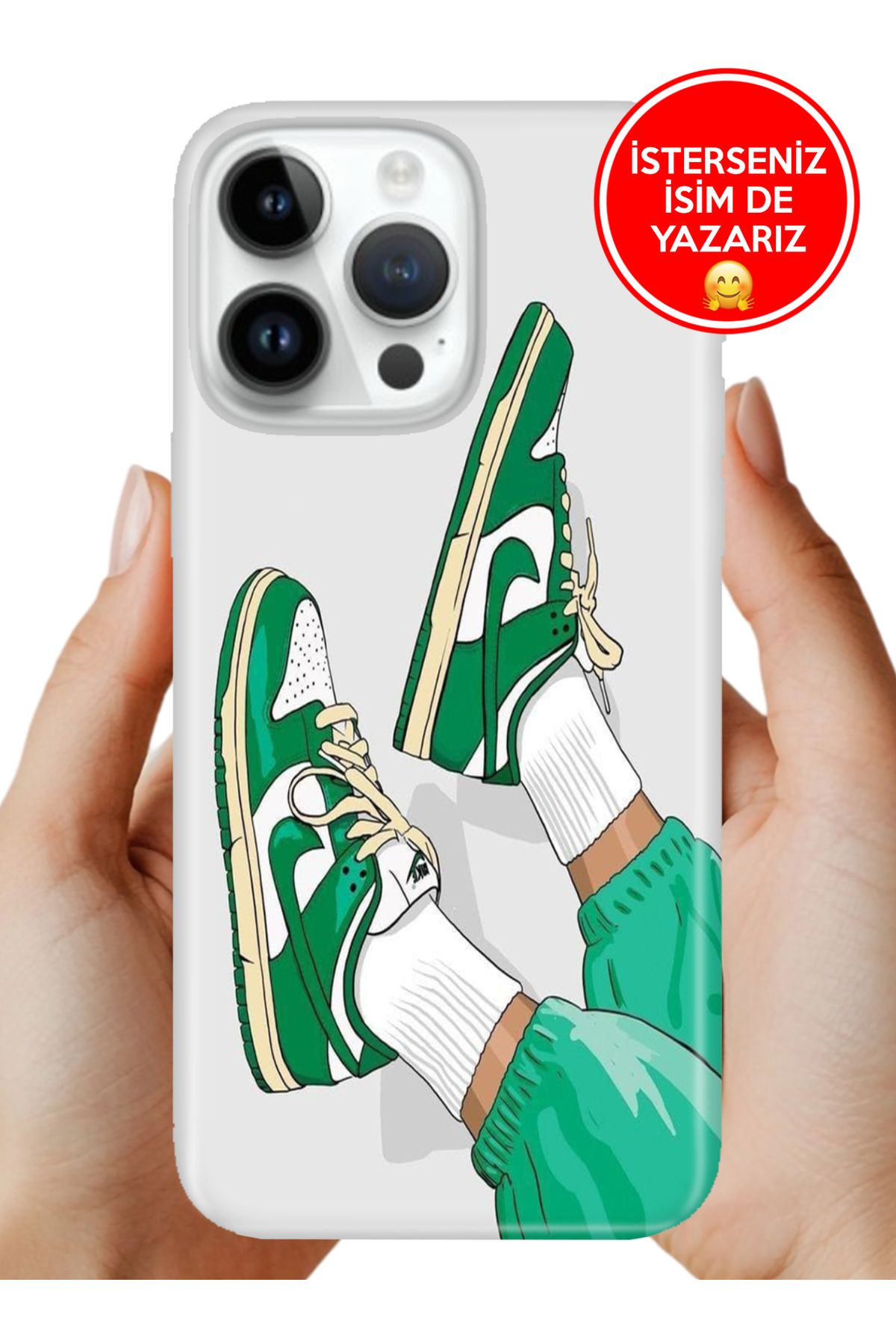 Cekuonline iPhone 16 Pro Kılıf Telefon Kılıfı Tasarım Kapak Yeşil Sneaker