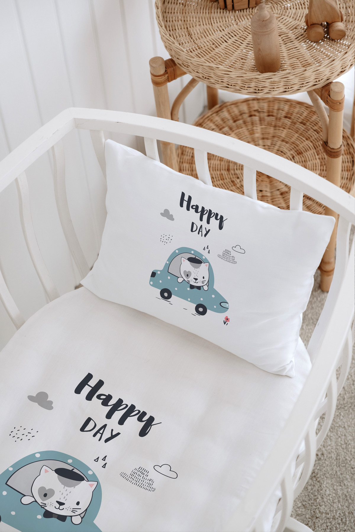 Messido-Cotton Satin Patterned Mother's Side Crib Duvet Cover 60X100 cm - Msd-206 Set 3