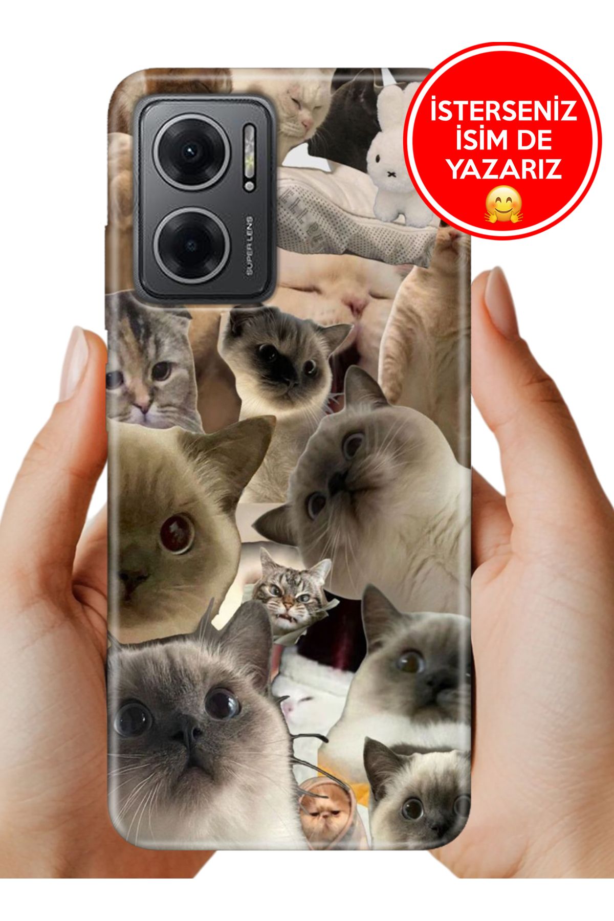 Cekuonline Redmi Note 11E Kılıf 0.35 mm Resimli Silikon Karma Kediler