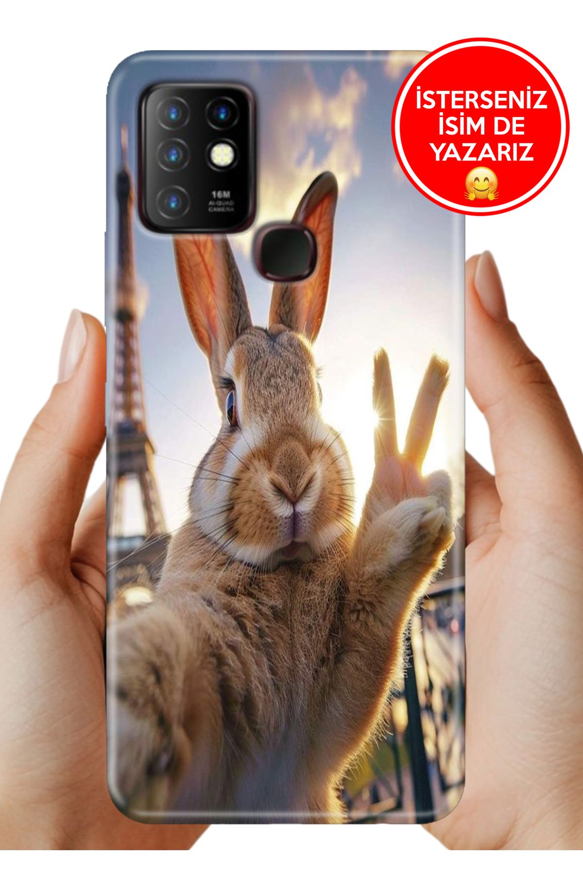 Cekuonline İnfinix Hot 10 Kılıf Desenli Baskılı Kamera Korumalı ZRR Silikon Paris'te Tavşan