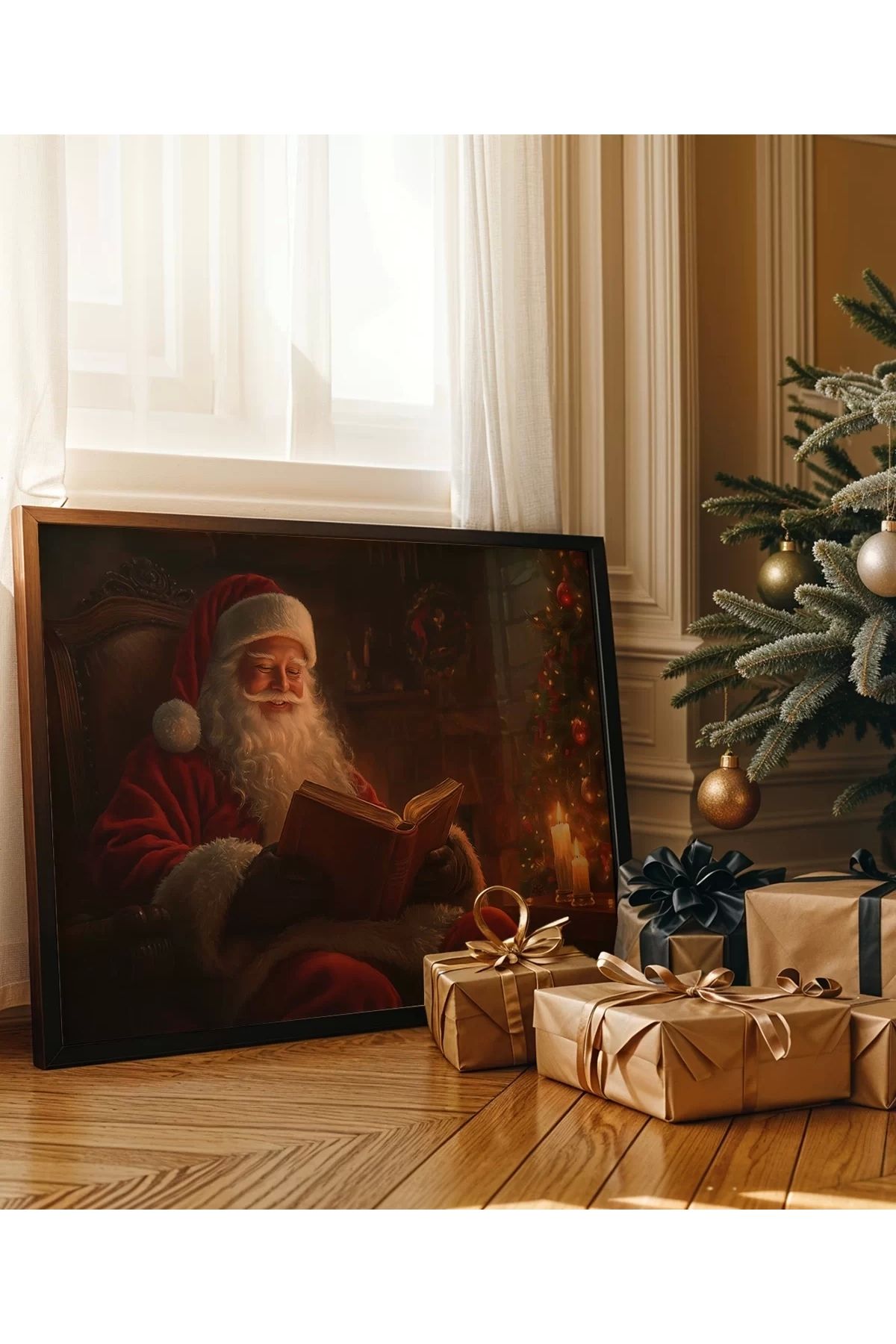 VOGLOO Çerçevesiz Poster Şömine ve Noel Baba