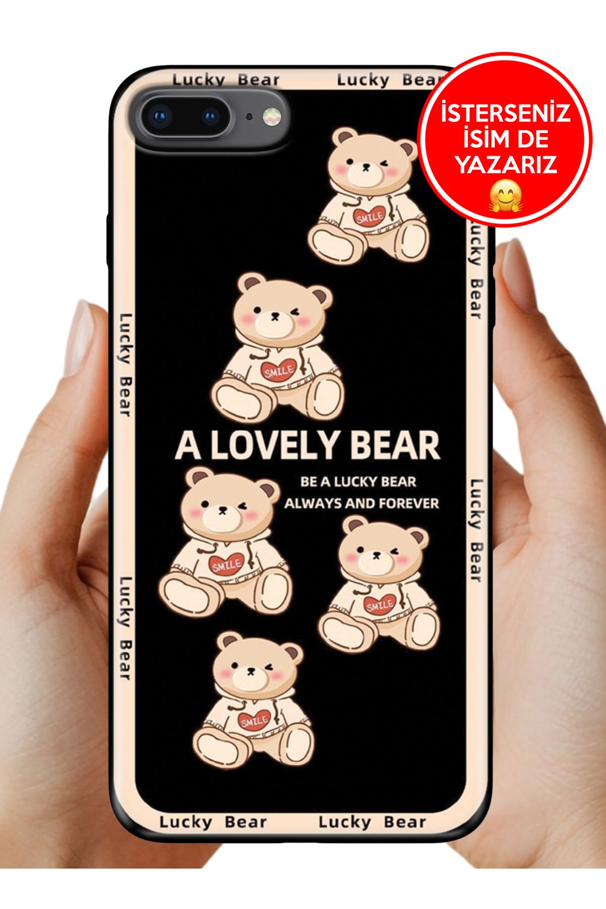 Cekuonline iPhone 7 Plus - 8 Plus Kılıf Tam Rubber Esnek Silikon Full Koruma Smile Bear