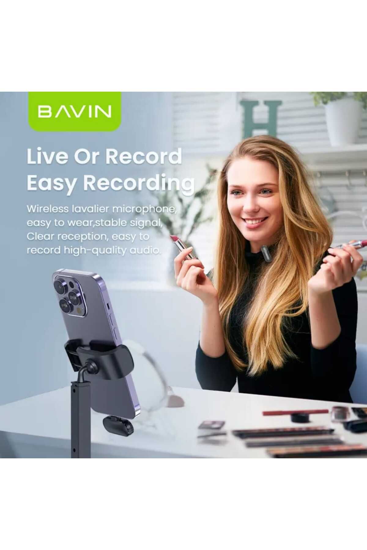 Bavin-Dual Wireless Lavalier Microphone for Audio and Video Recording Compatible with iPhone Black 4