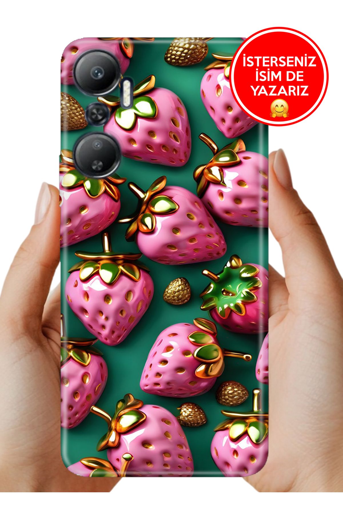 Cekuonline İnfinix Hot 20 Kılıf Tam Rubber Esnek Silikon Full Koruma Strawberry