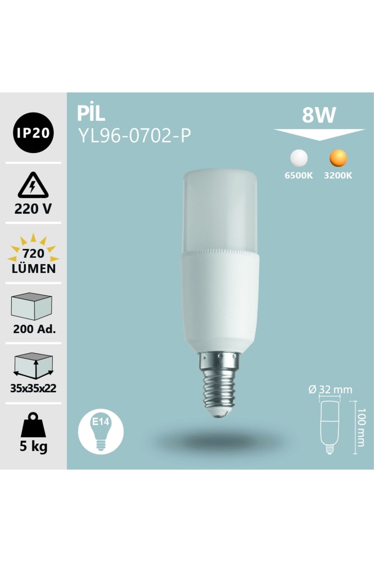 Noas 8W E14 PİL LED AMPUL GÜN IŞIĞI