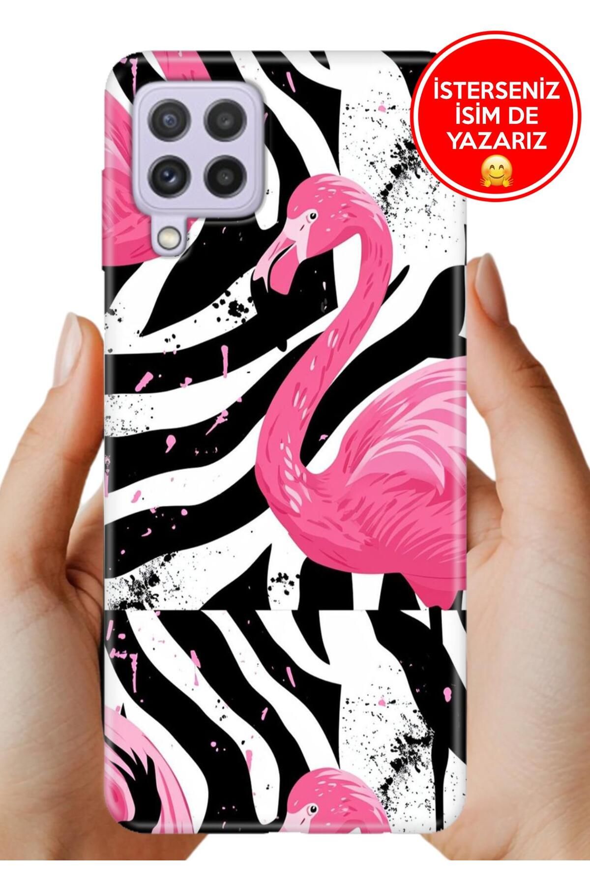 Cekuonline Samsung A22 Kılıf Telefon Kılıfı Tasarım Kapak X Flamingos