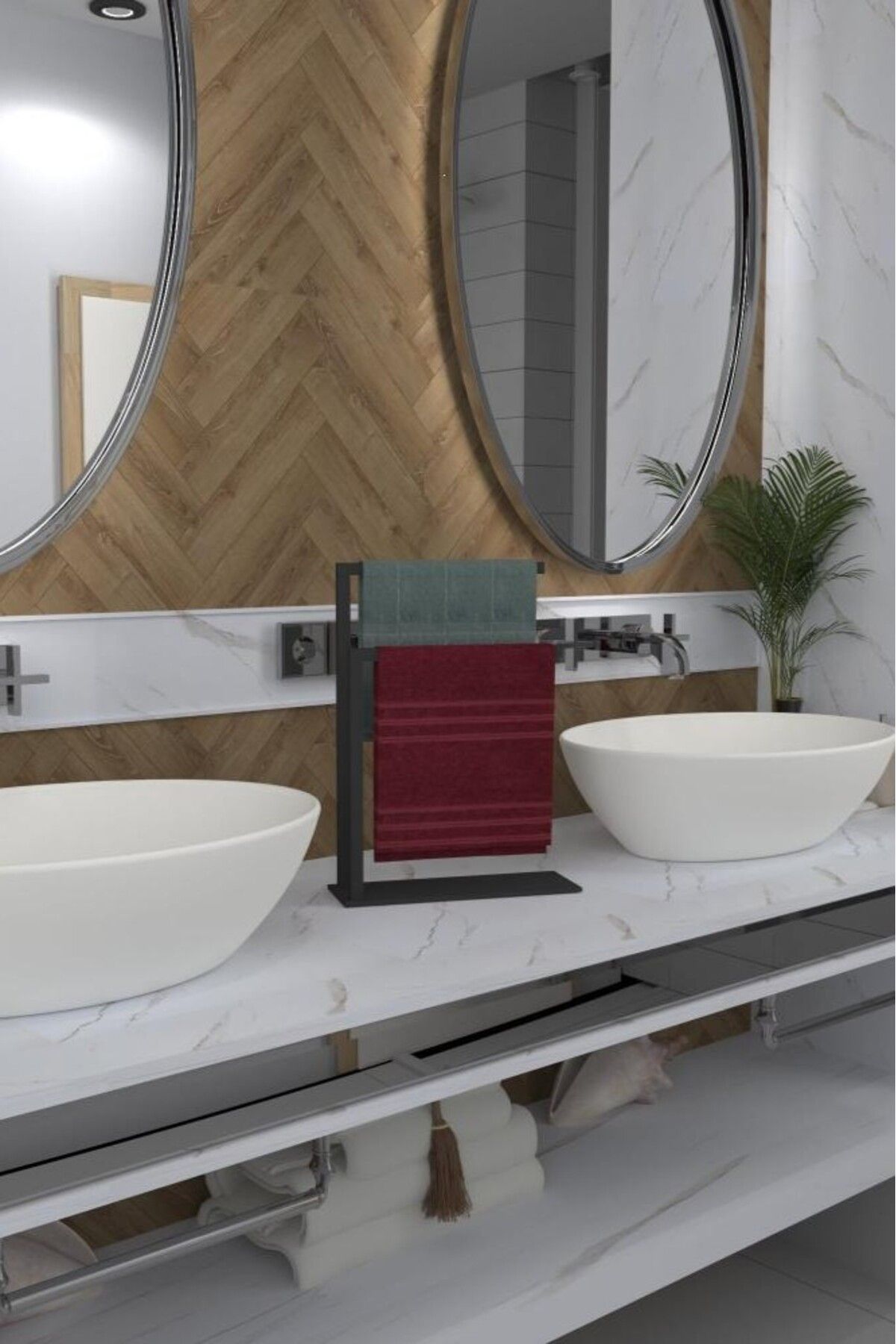 Grandmix Modern Metal Havlu Askısı Tezgah Üstü Havlu Asacağı Minimalist İkili Havluluk Banyo Toparlayıcı
