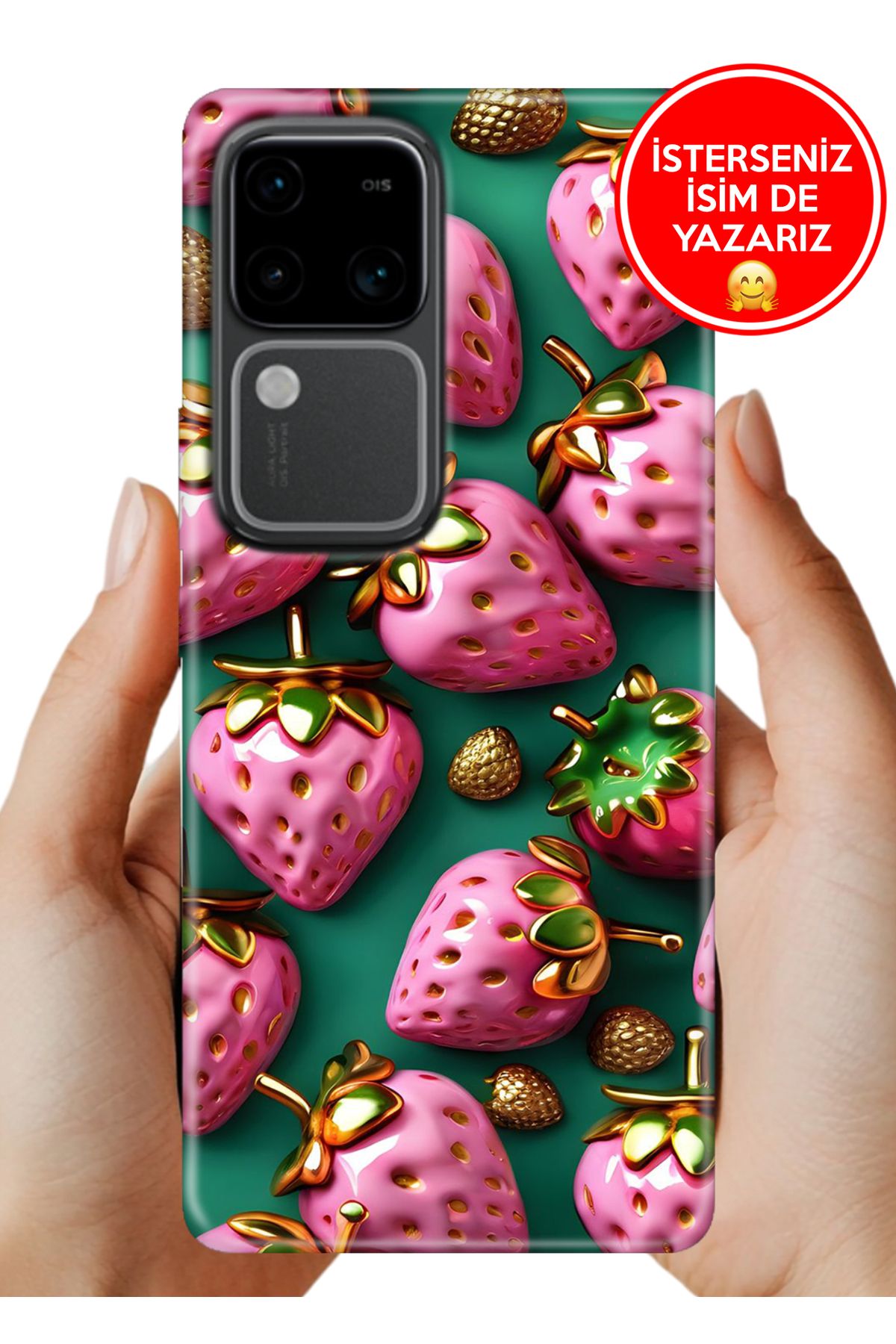 Cekuonline Vivo V30 Kılıf Tam Rubber Esnek Silikon Full Koruma Strawberry
