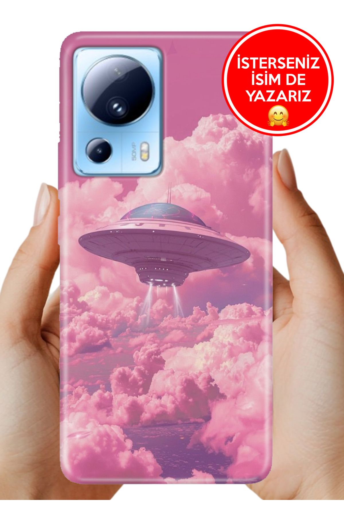 Cekuonline Xiaomi Mi 13 Lite Kılıf Desenli İsimli / İsimsiz Silikon Pembe Ufo