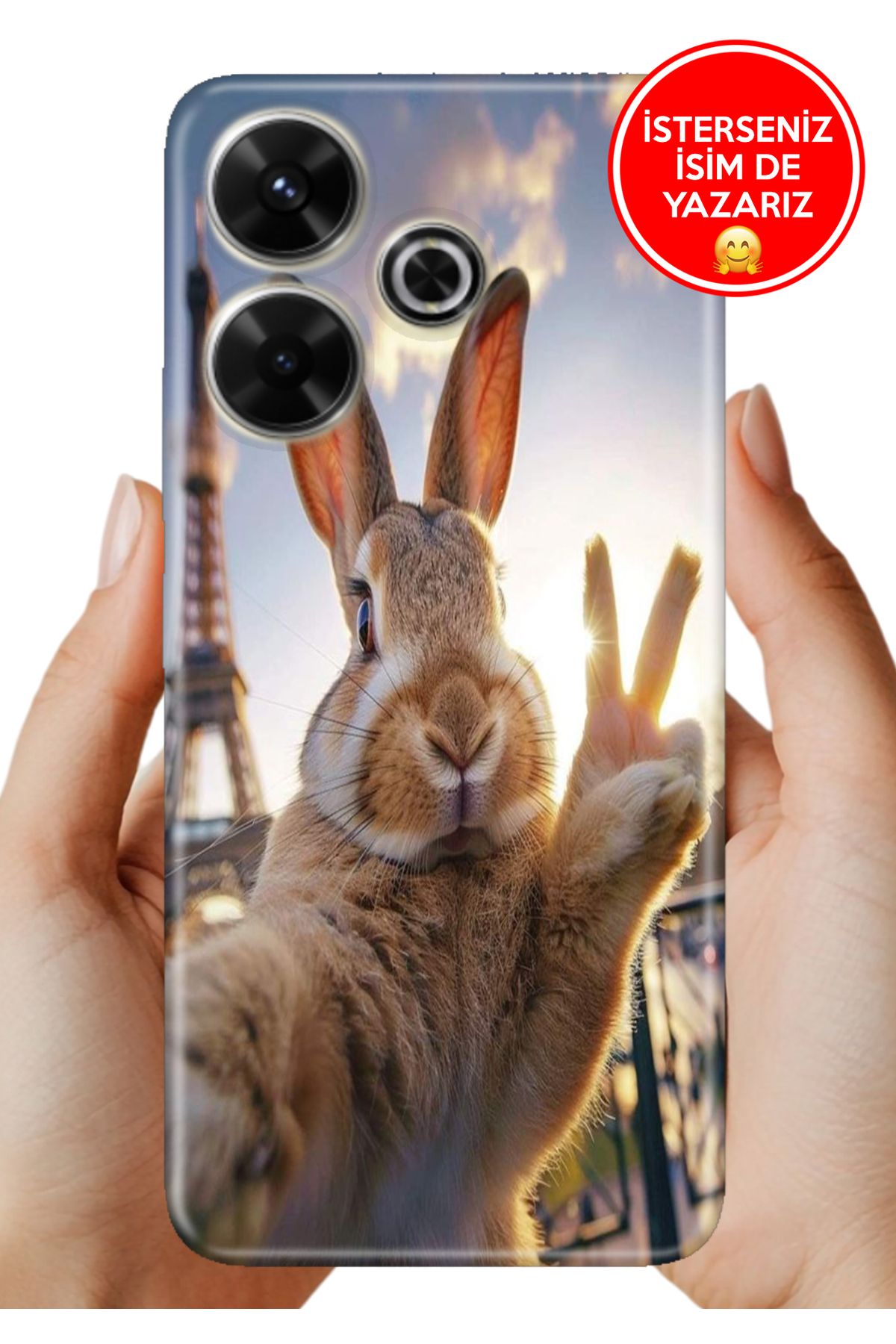 Cekuonline Xiaomi Redmi 13 4G Kılıf Desenli Baskılı Kamera Korumalı ZRR Silikon Paris'te Tavşan