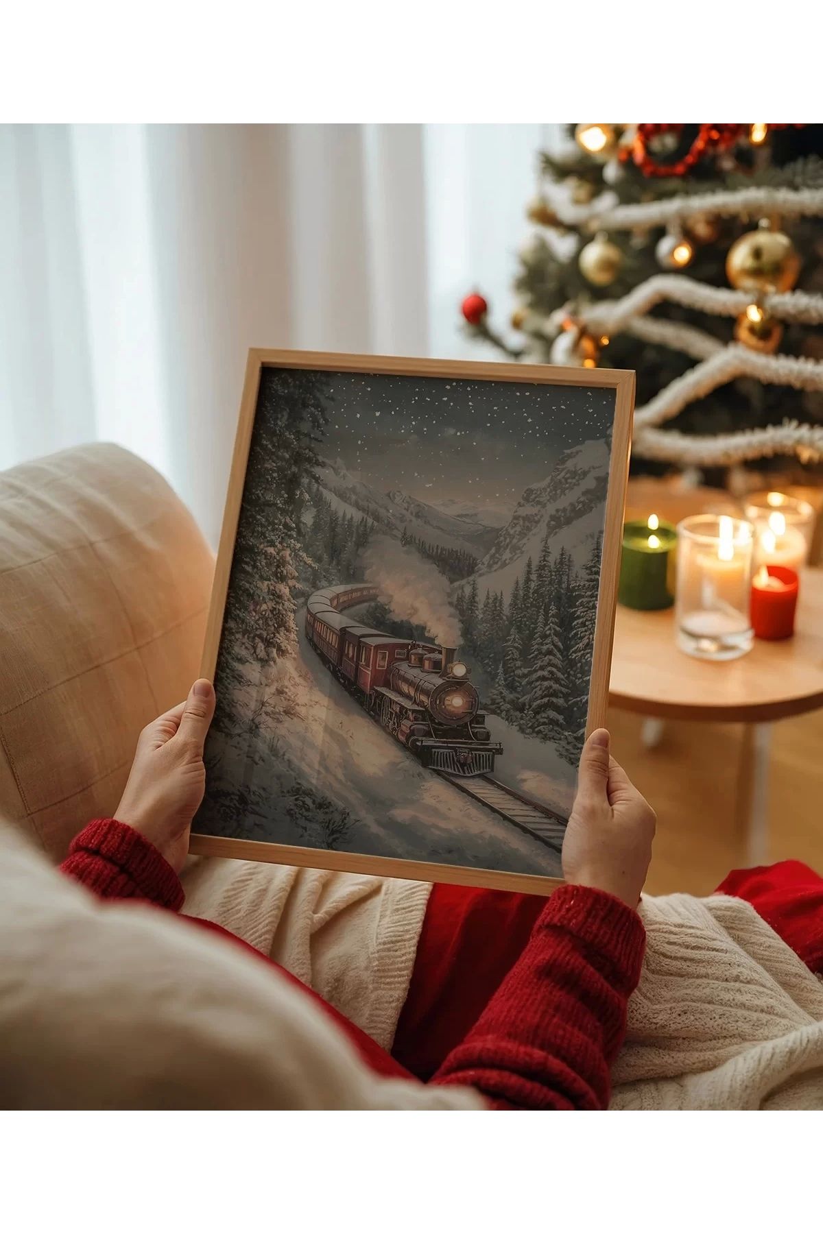 VOGLOO Çerçevesiz Poster Karlarla Kaplı Tren Yolu