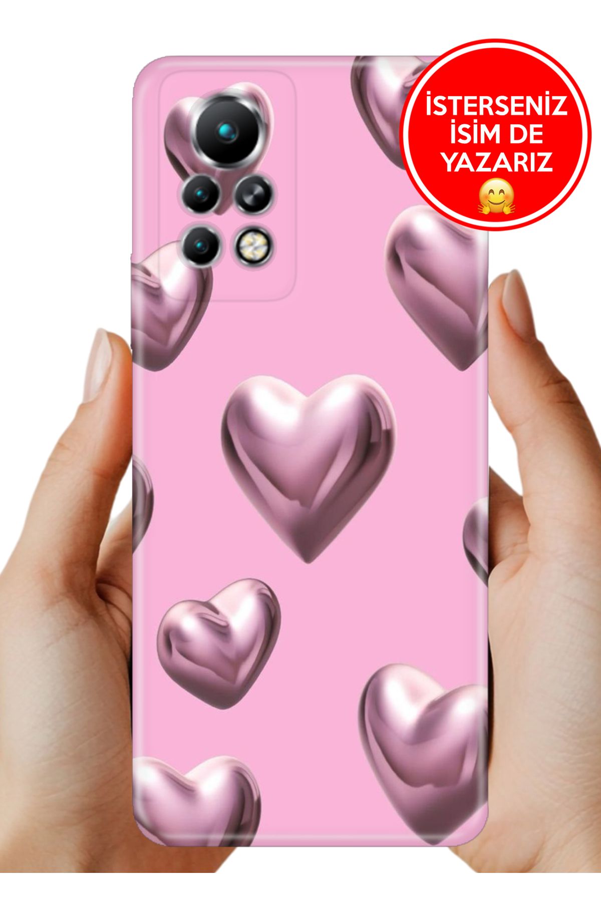 Cekuonline İnfinix Note 11 Pro X697 Kılıf Desenli İsimli / İsimsiz Silikon Platin Kalp