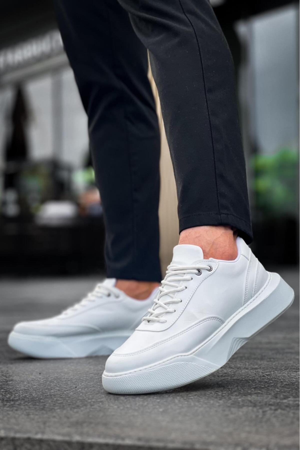 Byshoes-Ba0354 Daily Lace-Up Men's High Sole White Sports Shoes 3