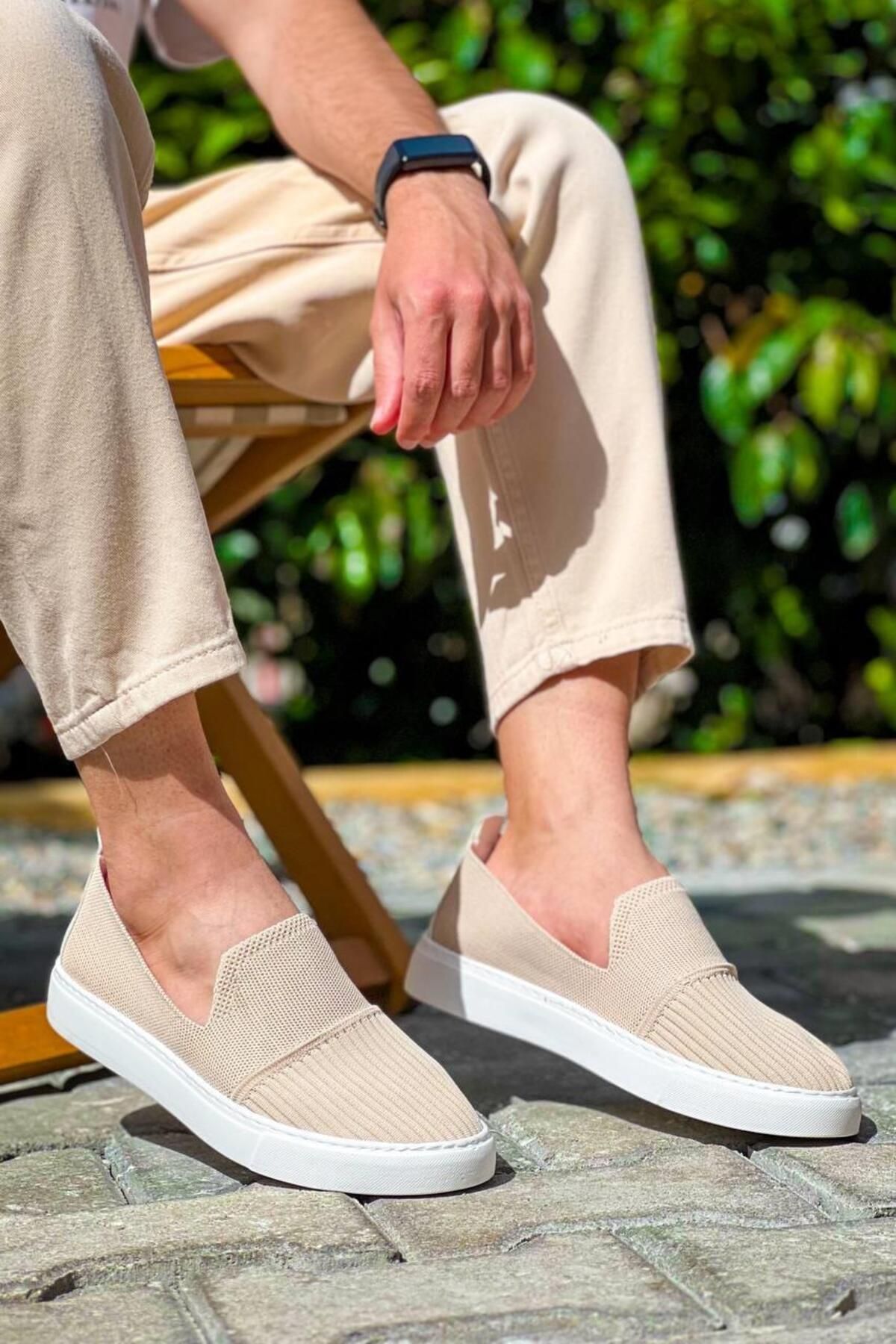 Byshoes KB-114 Kuback Bej Triko Yüksek Taban Bağcıksız Günlük Erkek Ayakkabı