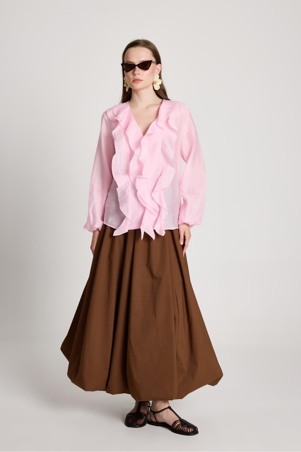 minaaise Esmee Fırfırlı Bluz Pembe