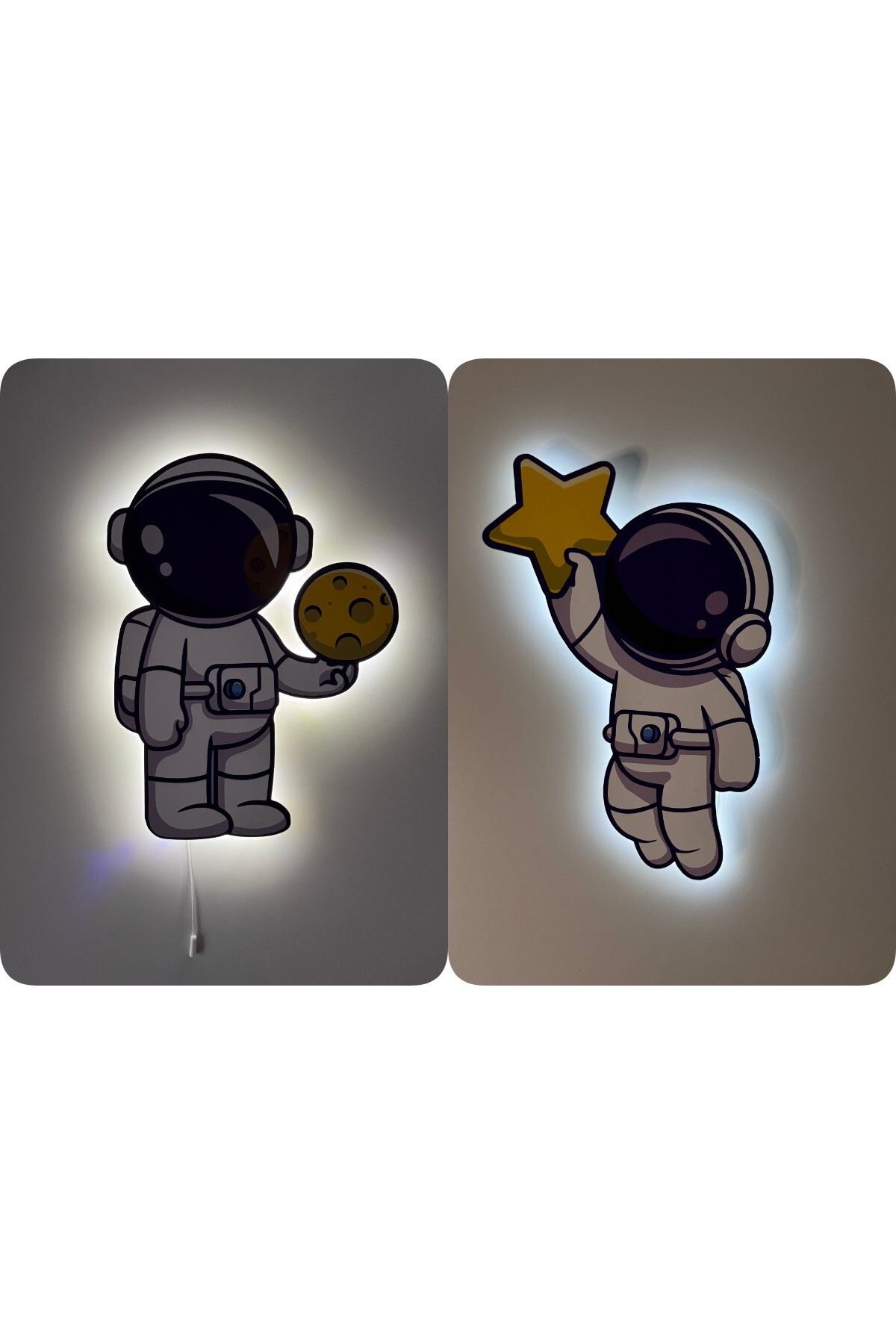 UViolets Dekoratif Baskılı Astronotlar Çocuk Odası Gece Lamba (2'Lİ ÜRÜN)
