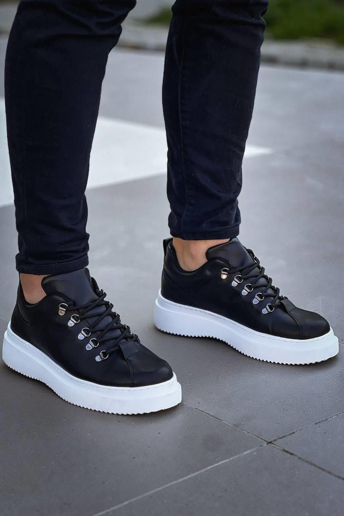 Byshoes KB-X4 Kuback Siyah Cilt Yüksek Taban Bağcıklı Günlük Erkek Ayakkabı