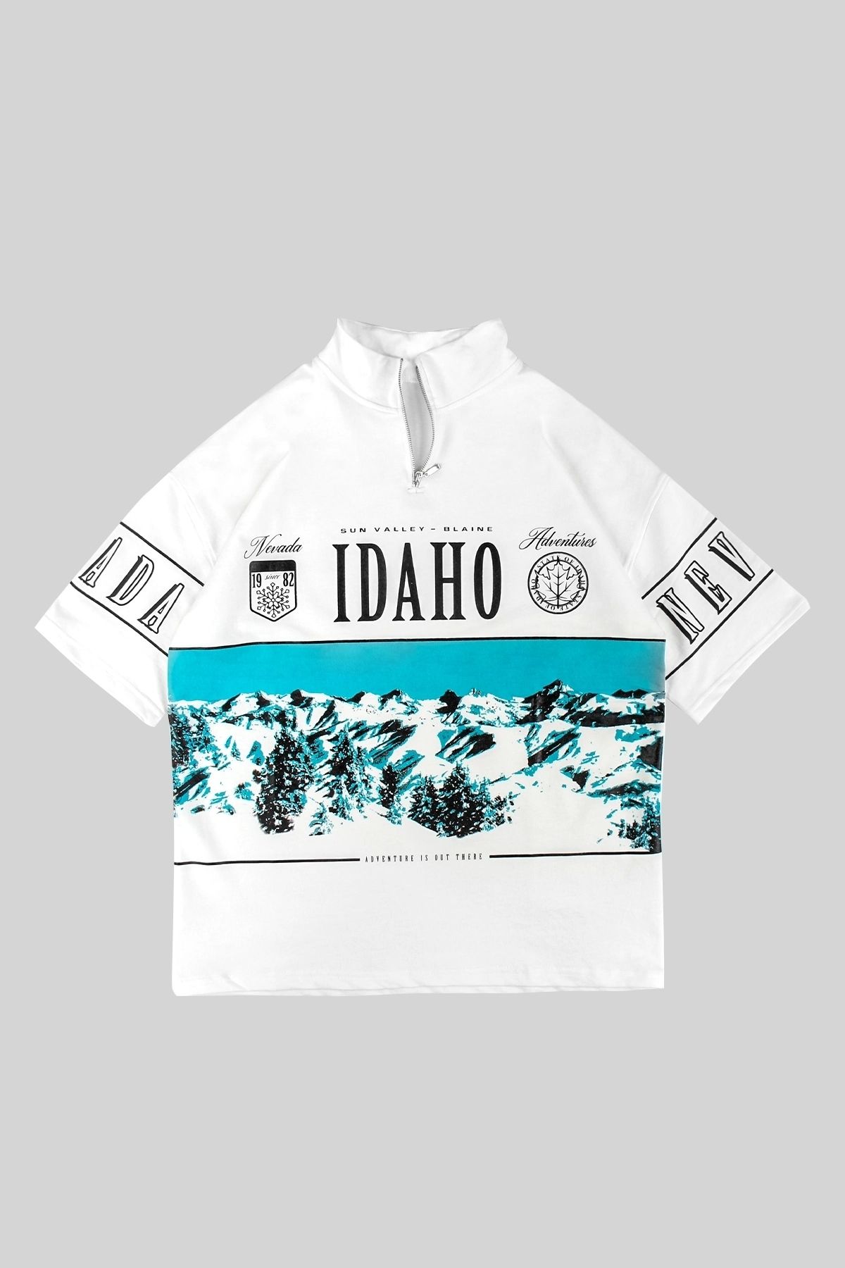 Go Idaho Baskılı Yarım Fermuarlı Beyaz Oversize Unisex Tshirt