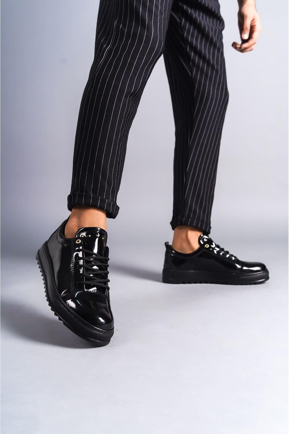 Byshoes SLW152 Cool Bağcıklı Rugan Erkek Günlük Spor Klasik Ayakkabı RST - Siyah