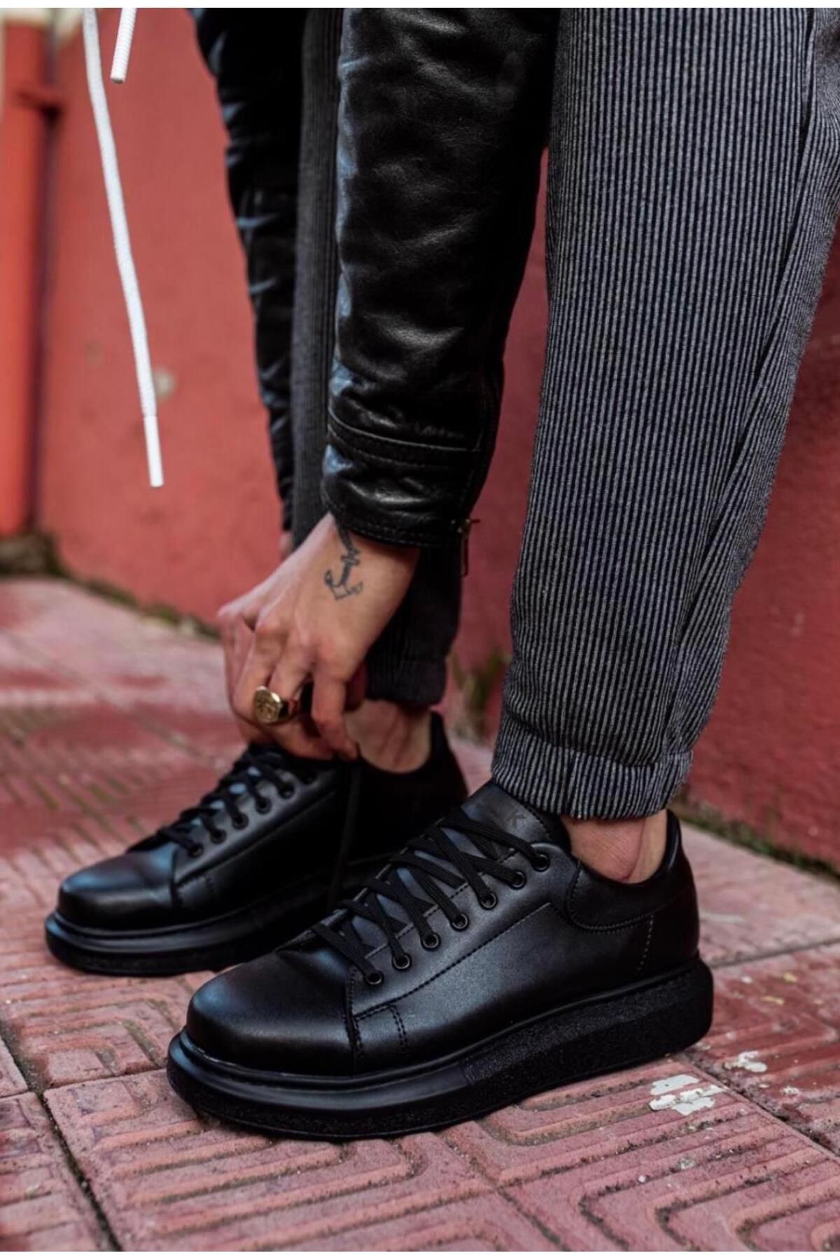 Byshoes Knack Yüksek Taban Günlük Ayakkabı 044 Siyah (Siyah Taban)
