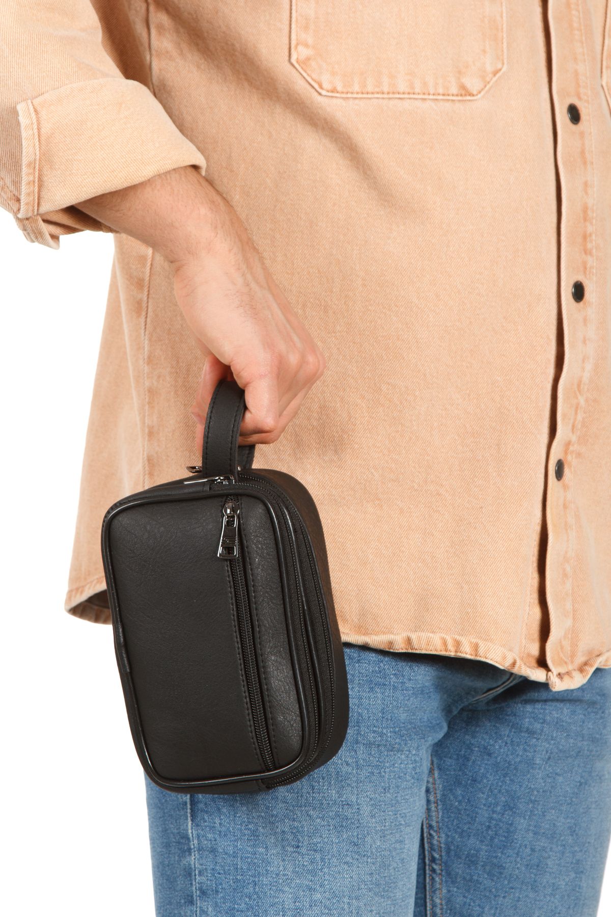 Newish Erkek Bileklik Kemerli Portföy Clutch Traş Kozmetik El Çantası