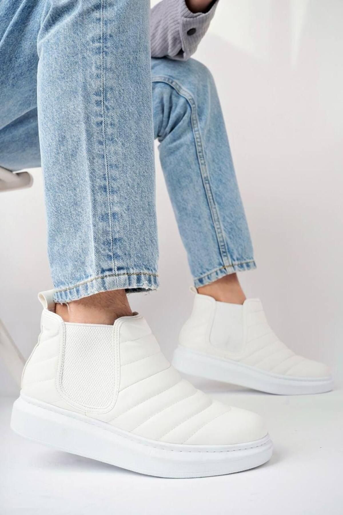 Byshoes SLW205 Boston Bağcıksız Cilt Erkek Spor Bot BT - Beyaz